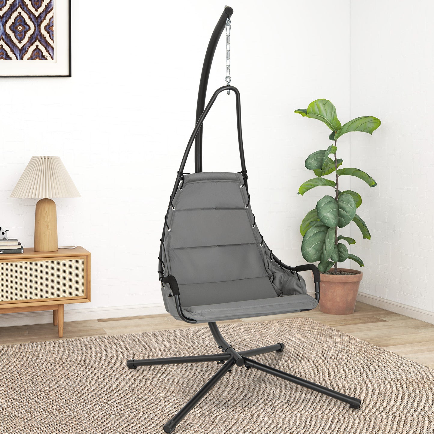 Hanging Swing Chair with Stand and Extra Large Padded Seat
