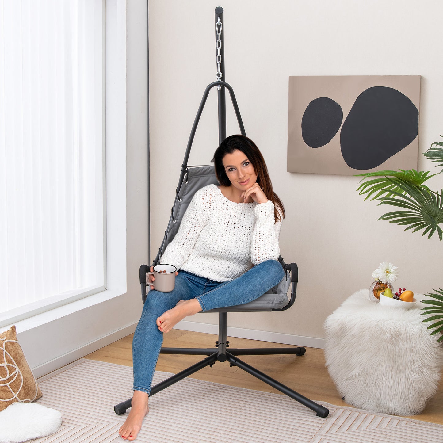 Hanging Swing Chair with Stand and Extra Large Padded Seat
