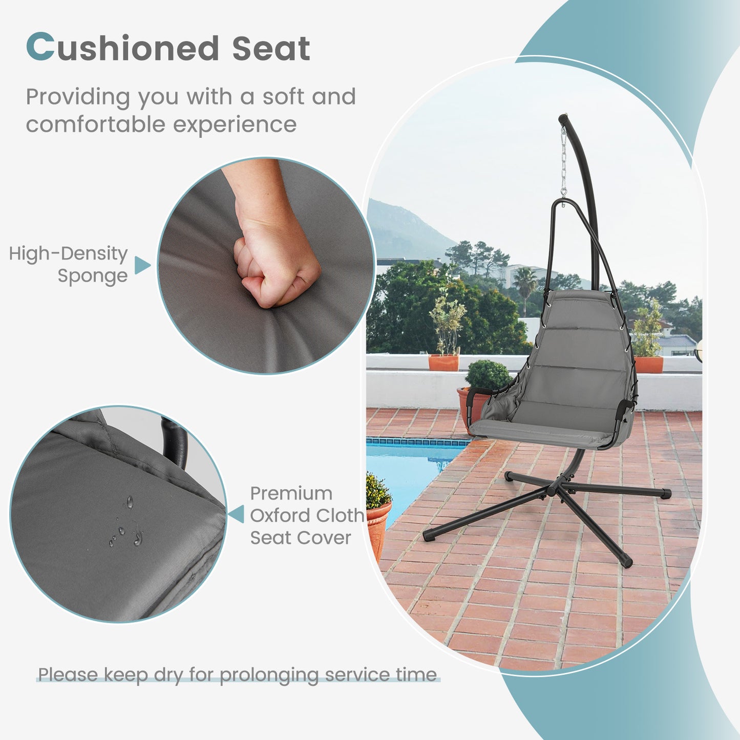 Hanging Swing Chair with Stand and Extra Large Padded Seat