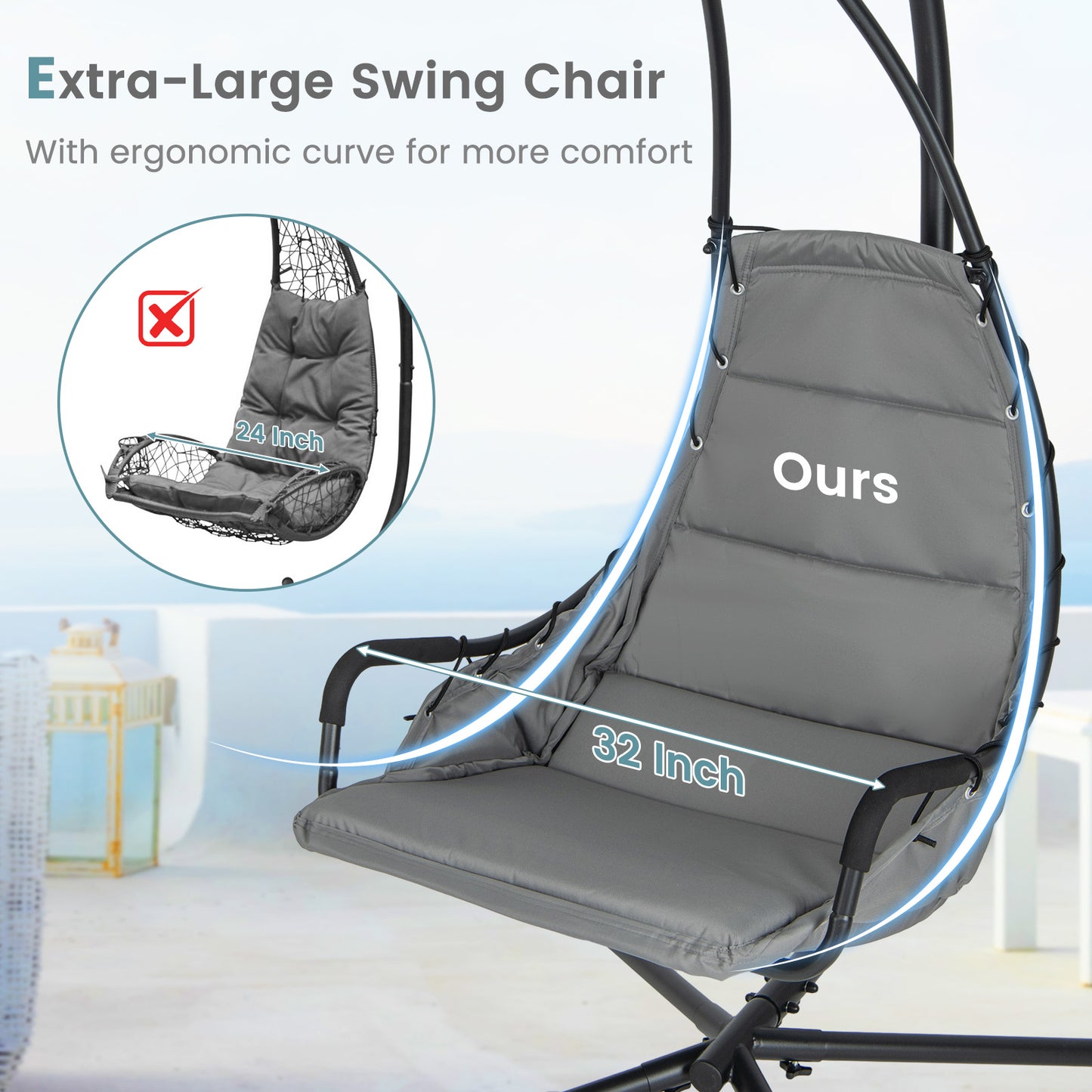 Hanging Swing Chair with Stand and Extra Large Padded Seat
