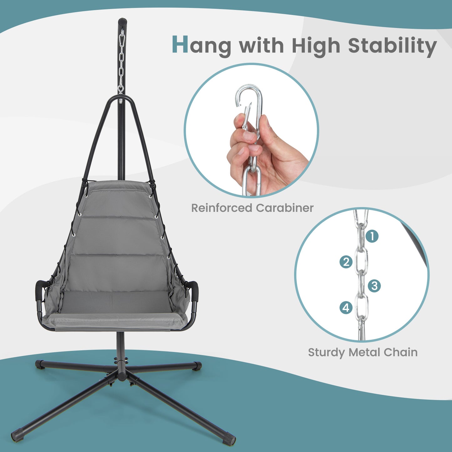 Hanging Swing Chair with Stand and Extra Large Padded Seat
