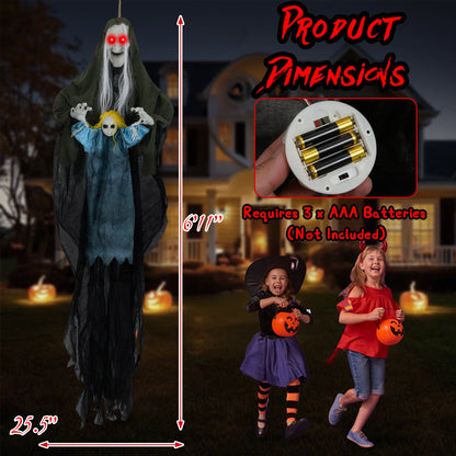 Hanging Halloween Decoration Sound-Activated Witch Holding Ghost Girl with Spooky Sounds
