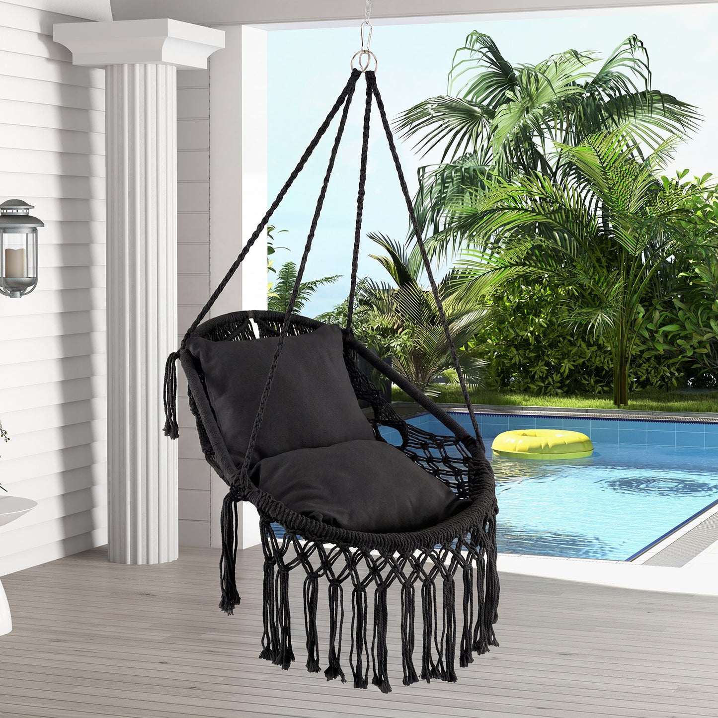 Hanging Hammock Chair with Cushions and Rope Chain