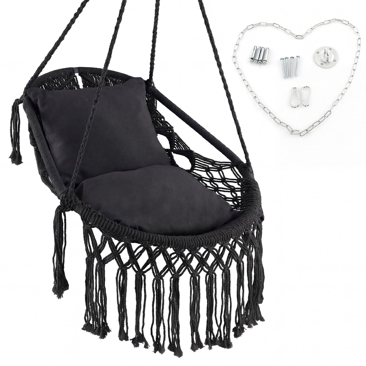 Hanging Hammock Chair with Cushions and Rope Chain