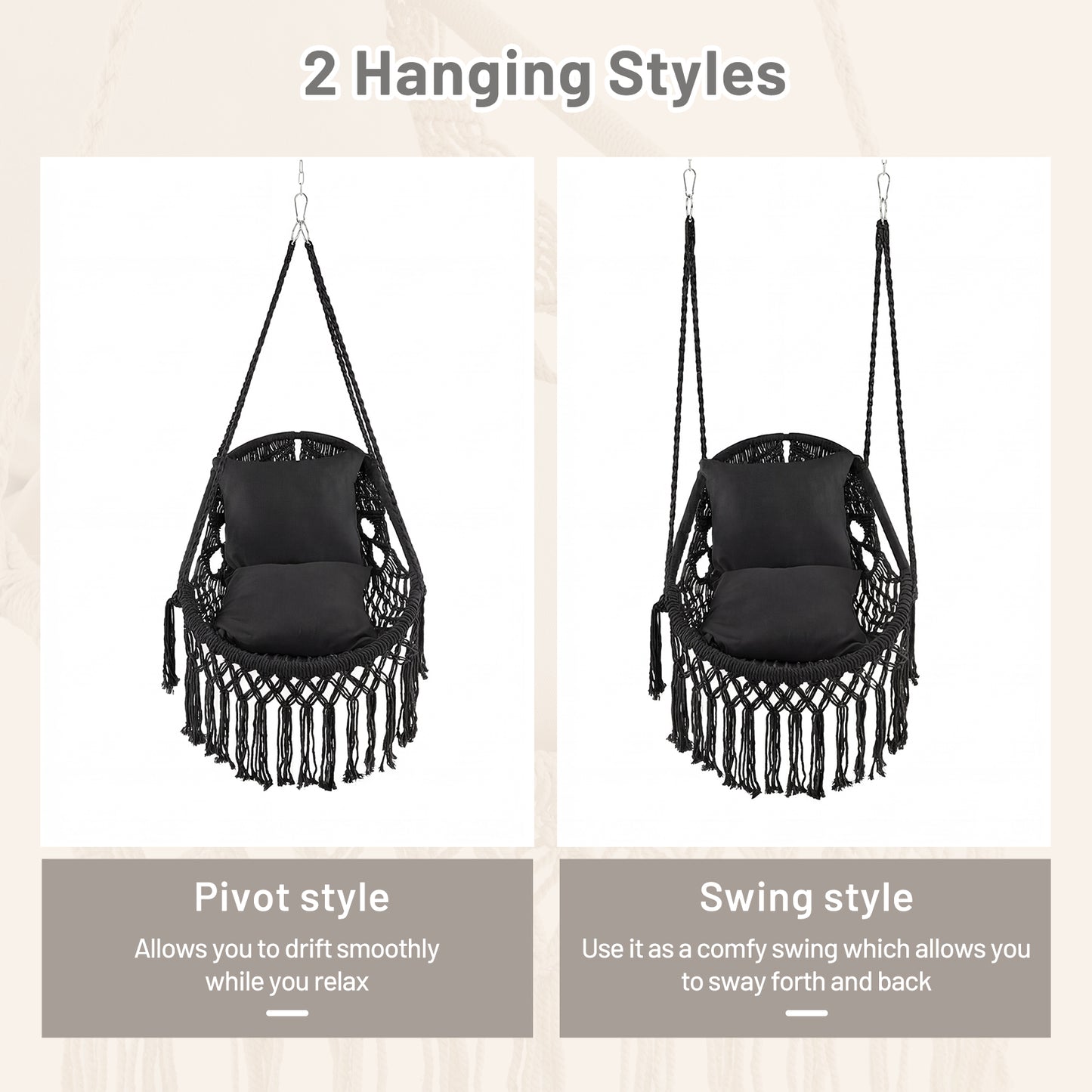 Hanging Hammock Chair with Cushions and Rope Chain