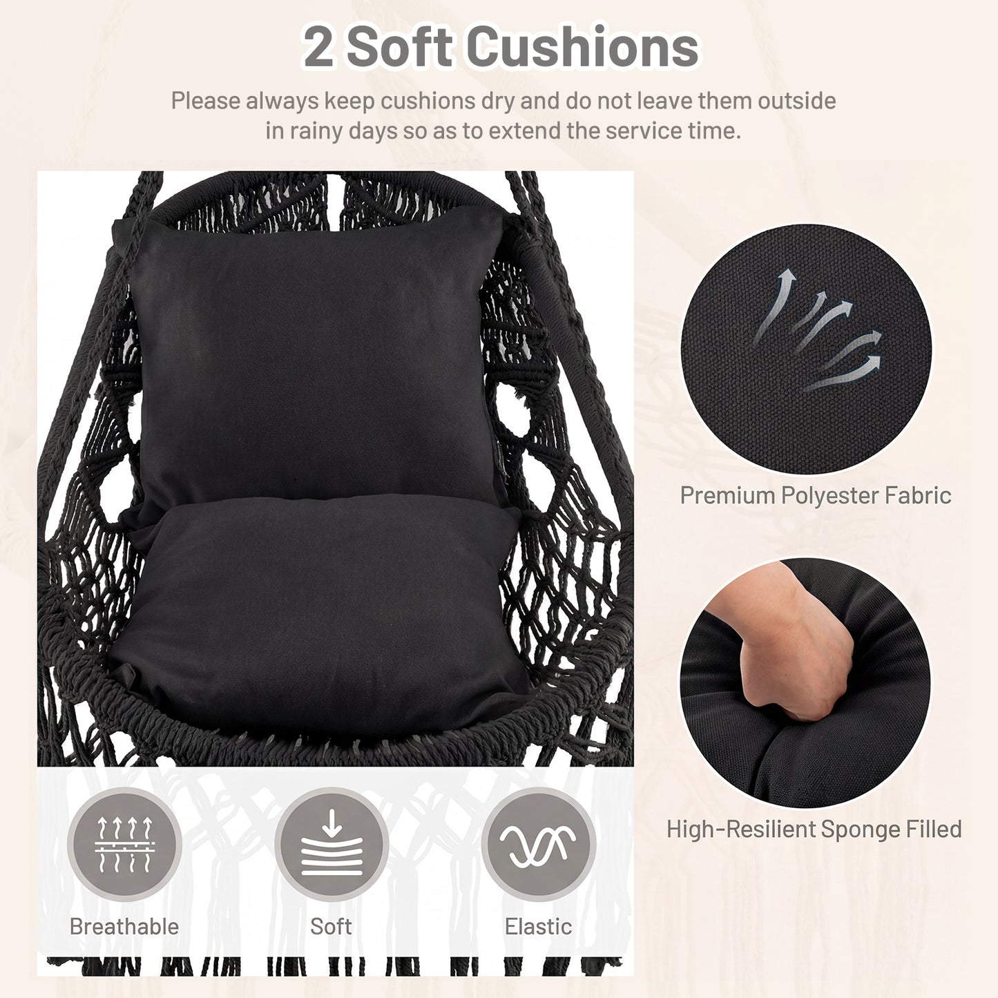 Hanging Hammock Chair with Cushions and Rope Chain