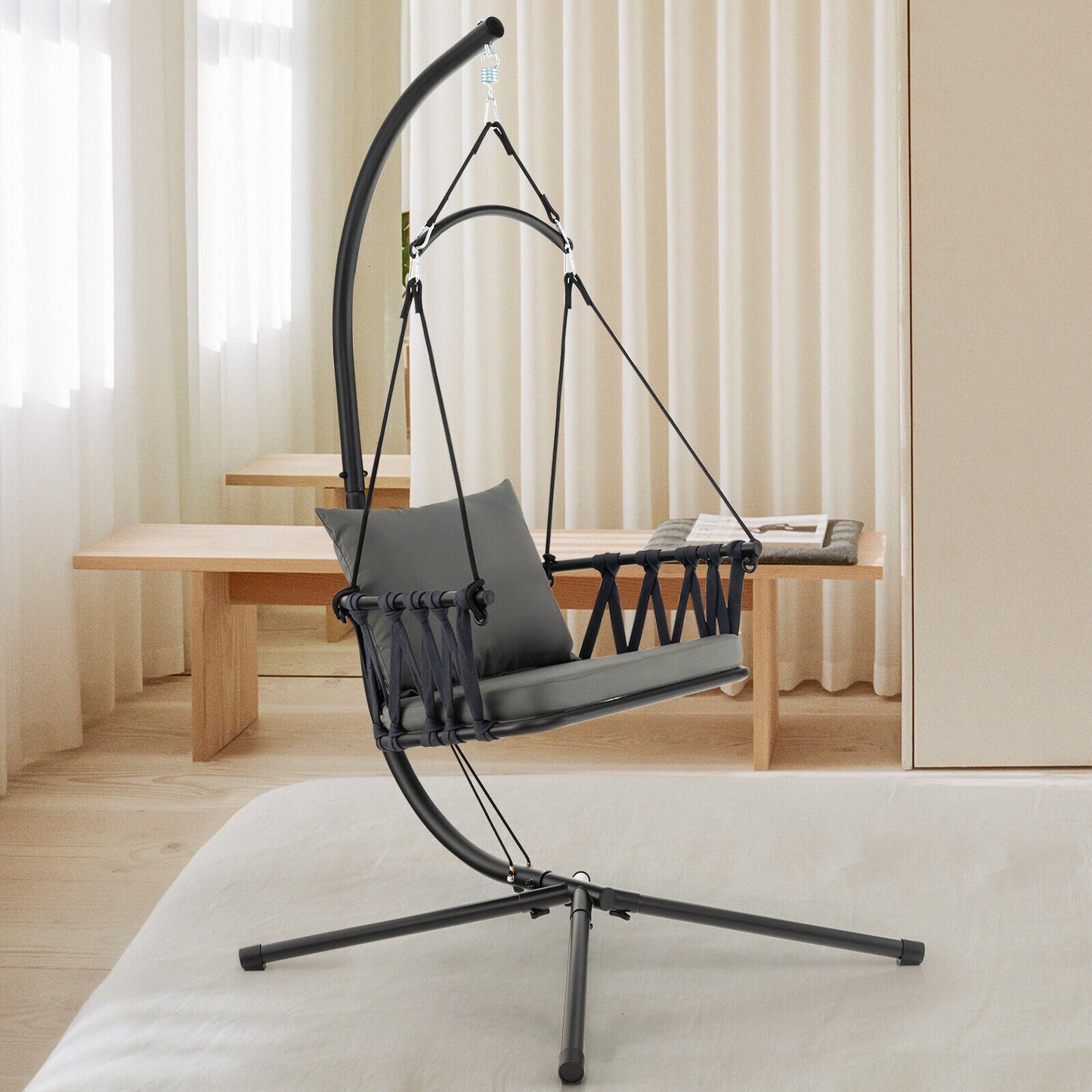 Hanging Swing Chair with Stand - Gray