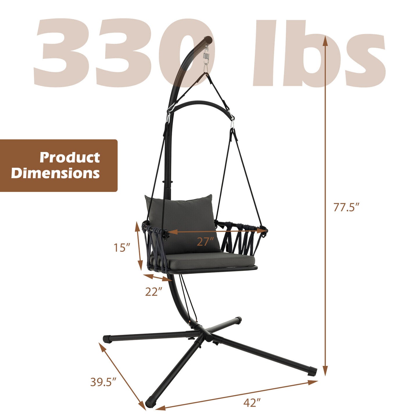 Hanging Swing Chair with Stand - Gray