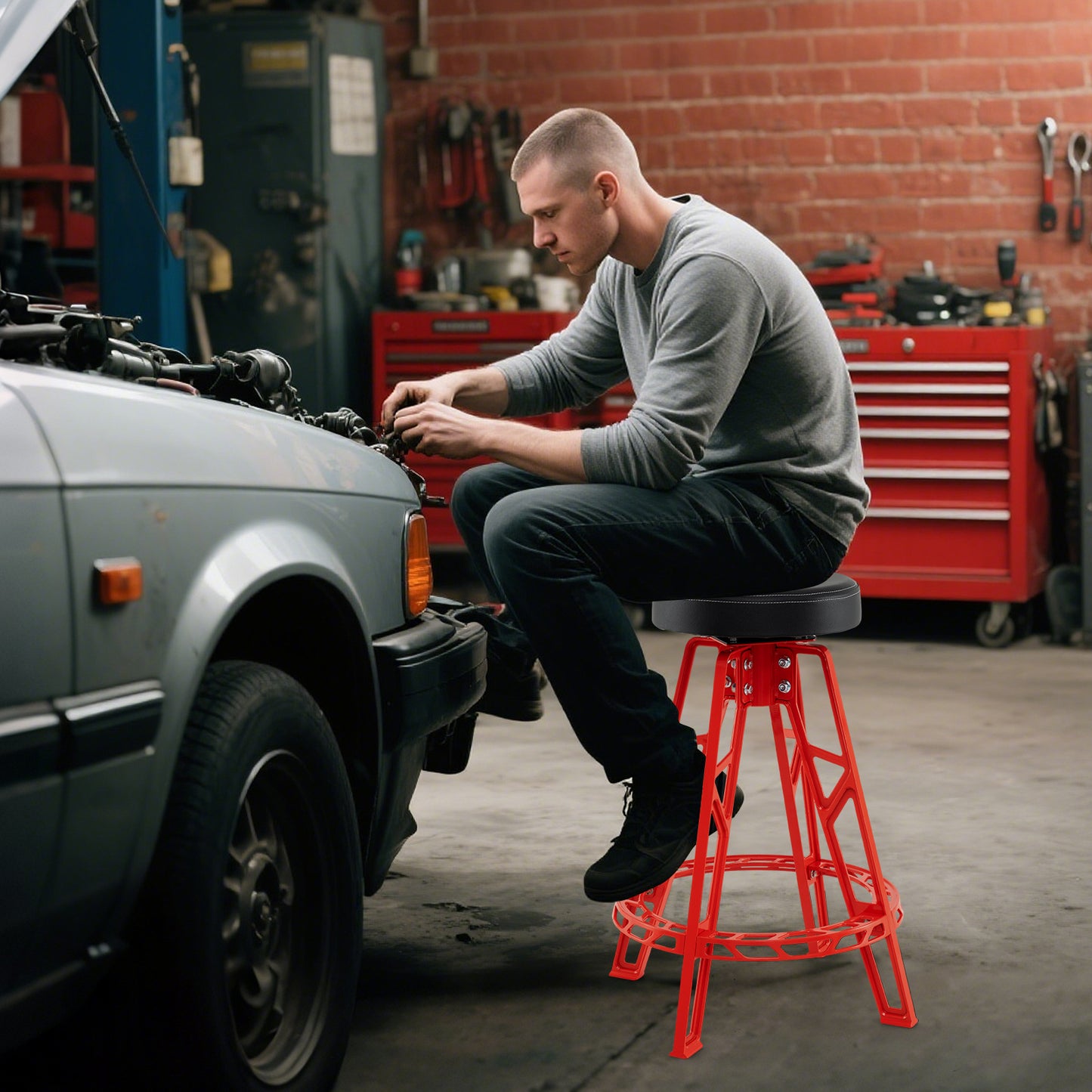 Swivel Garage Stool with Padded Seat - 28" Height