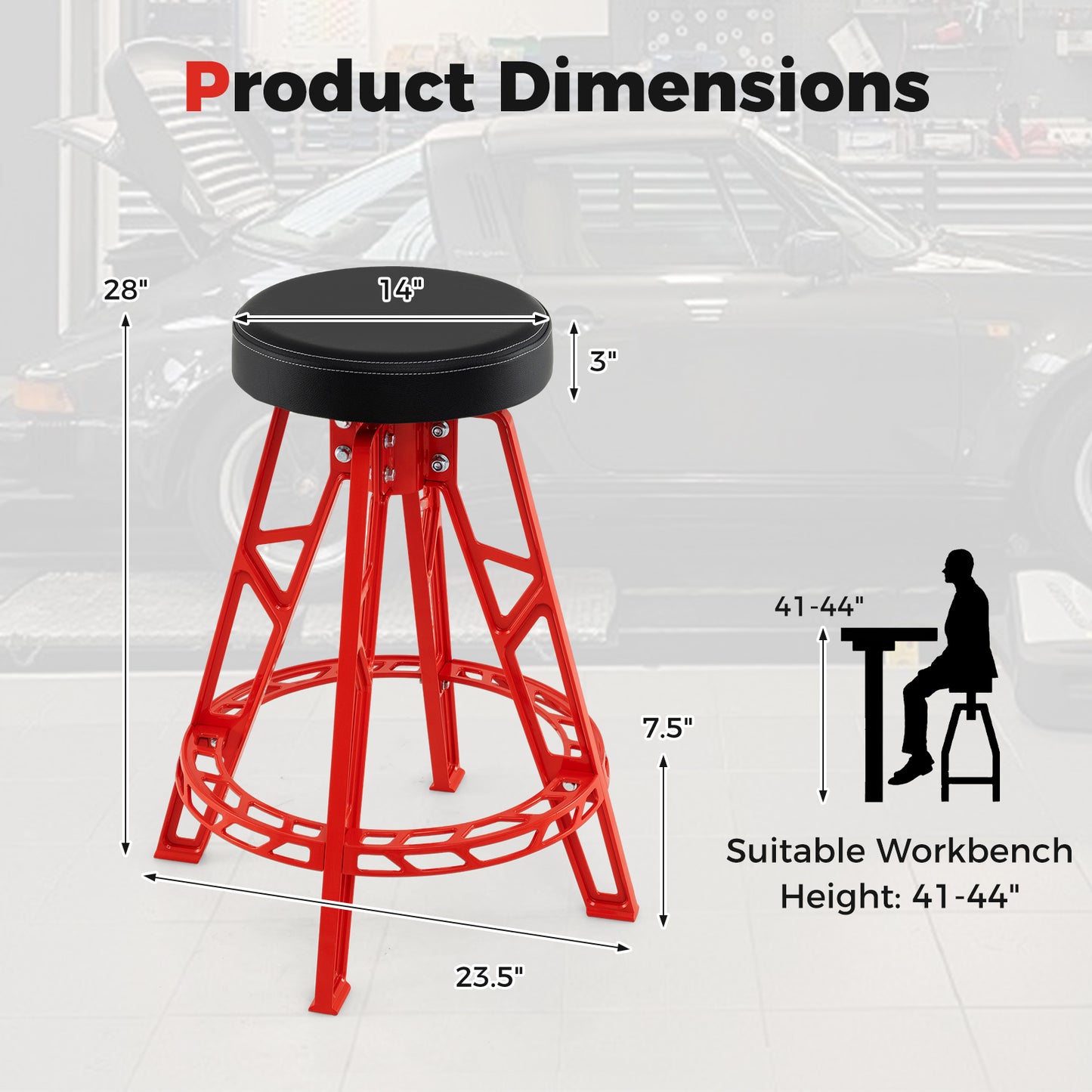 Swivel Garage Stool with Padded Seat - 28" Height