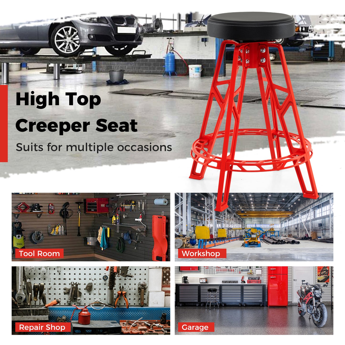 Swivel Garage Stool with Padded Seat - 28" Height