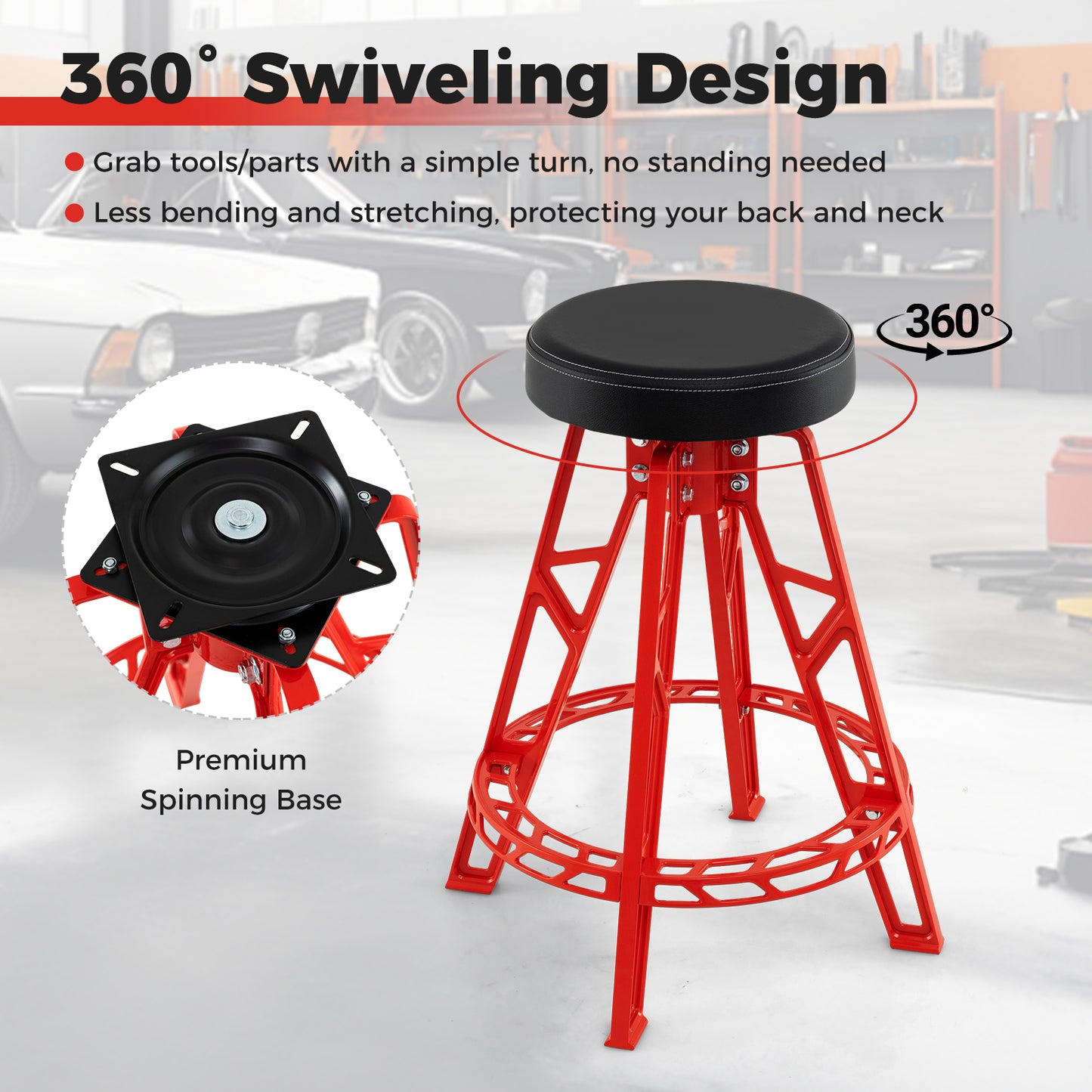 Swivel Garage Stool with Padded Seat - 28" Height