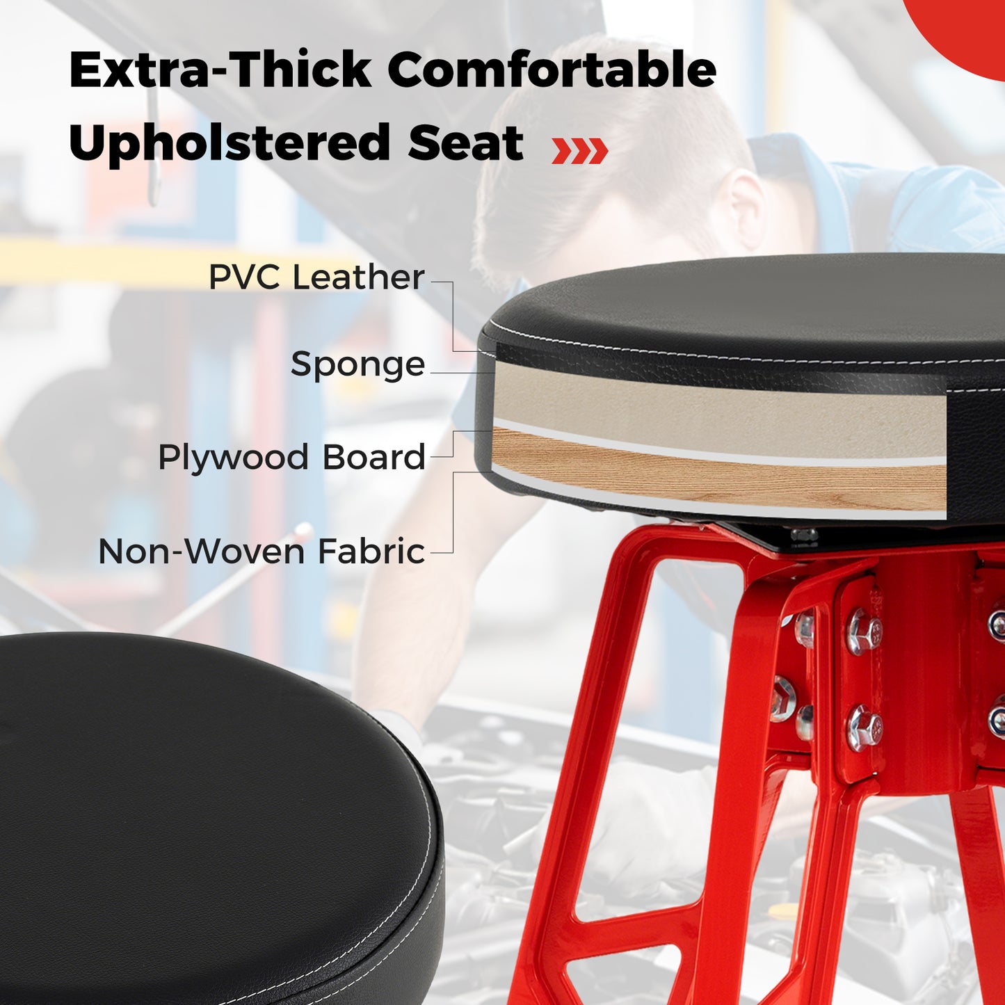 Swivel Garage Stool with Padded Seat - 28" Height