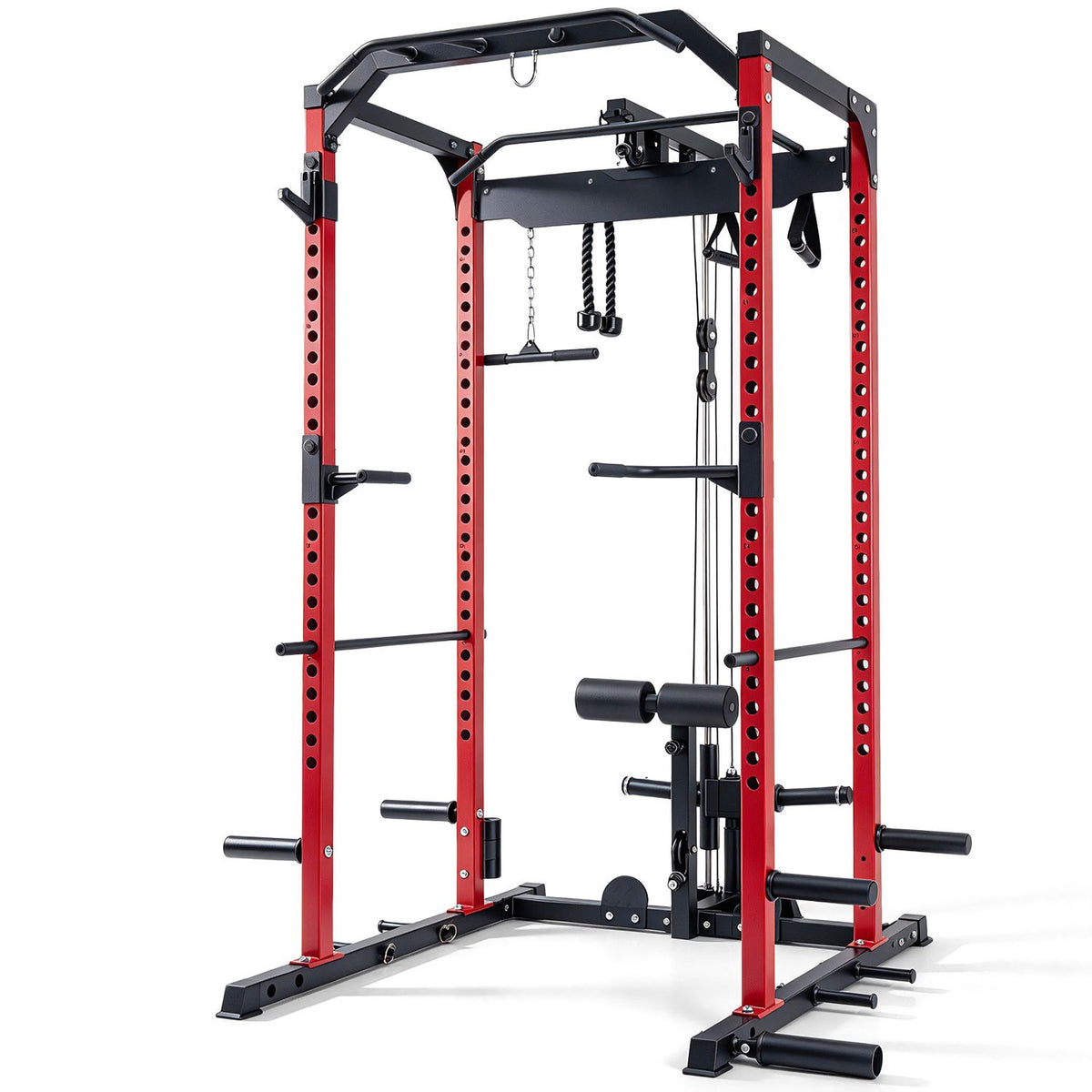 Heavy-Duty Power Cage with Cable Crossover System and Leg Hold-down-Red