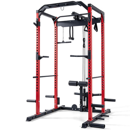 Heavy-Duty Power Cage with Cable Crossover System and Leg Hold-down-Red
