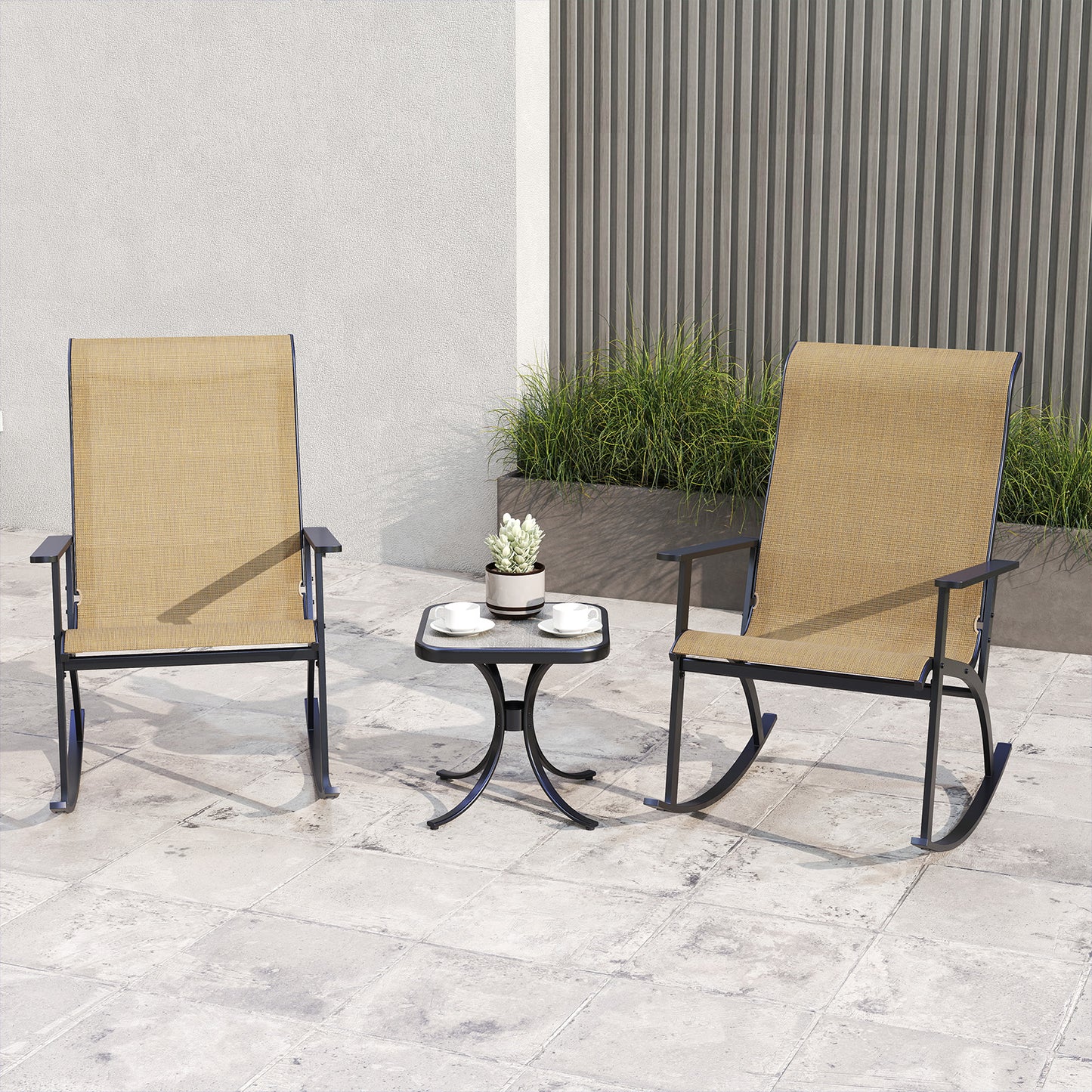Rocking Bistro Set with High Backrest and Side Table