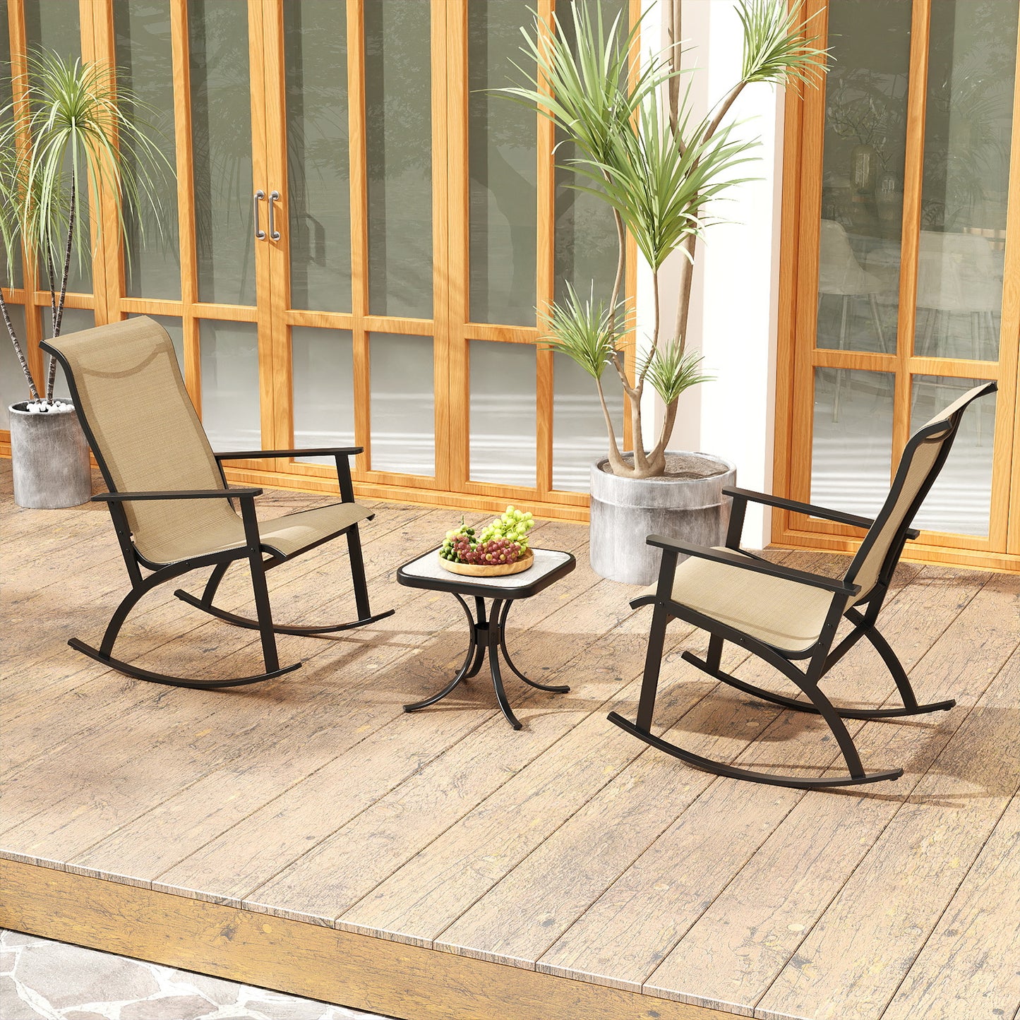 Rocking Bistro Set with High Backrest and Side Table