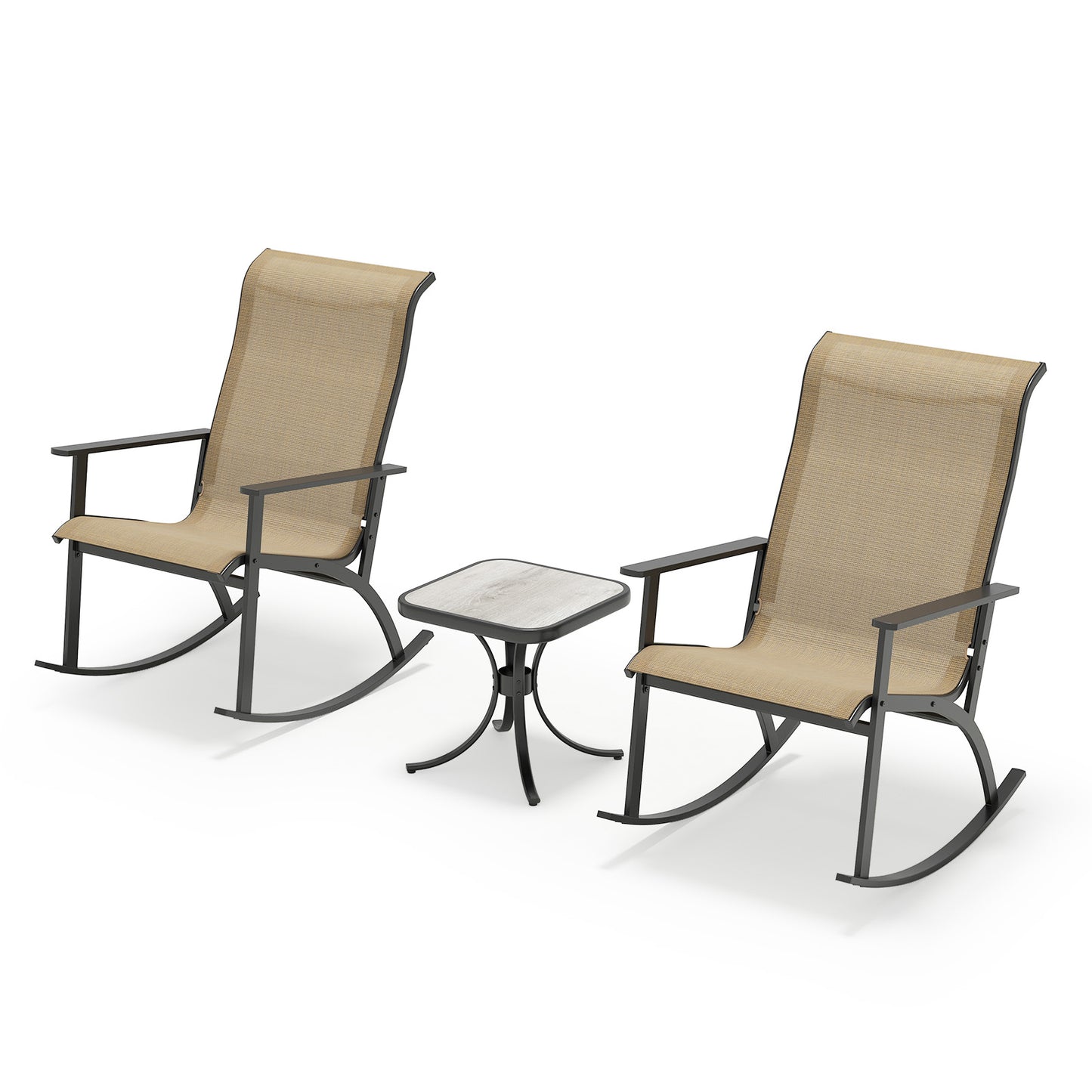 Rocking Bistro Set with High Backrest and Side Table