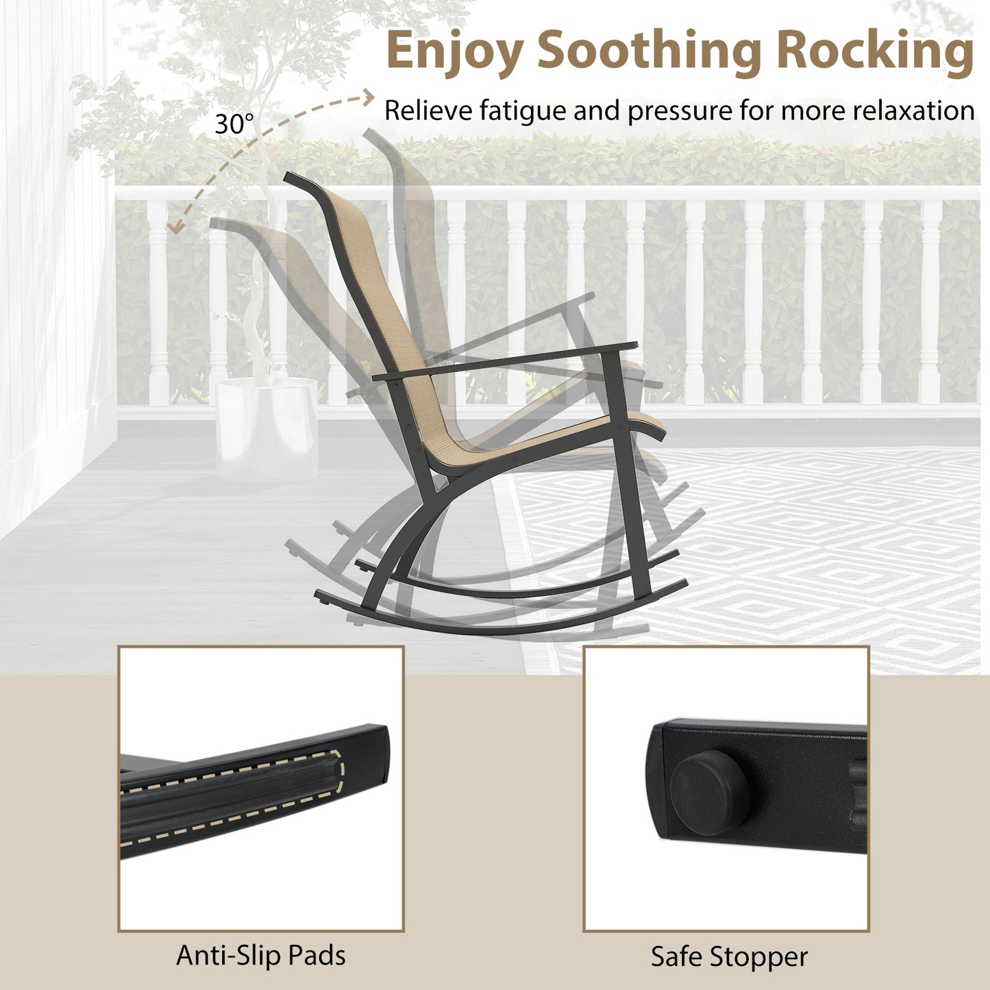 Rocking Bistro Set with High Backrest and Side Table