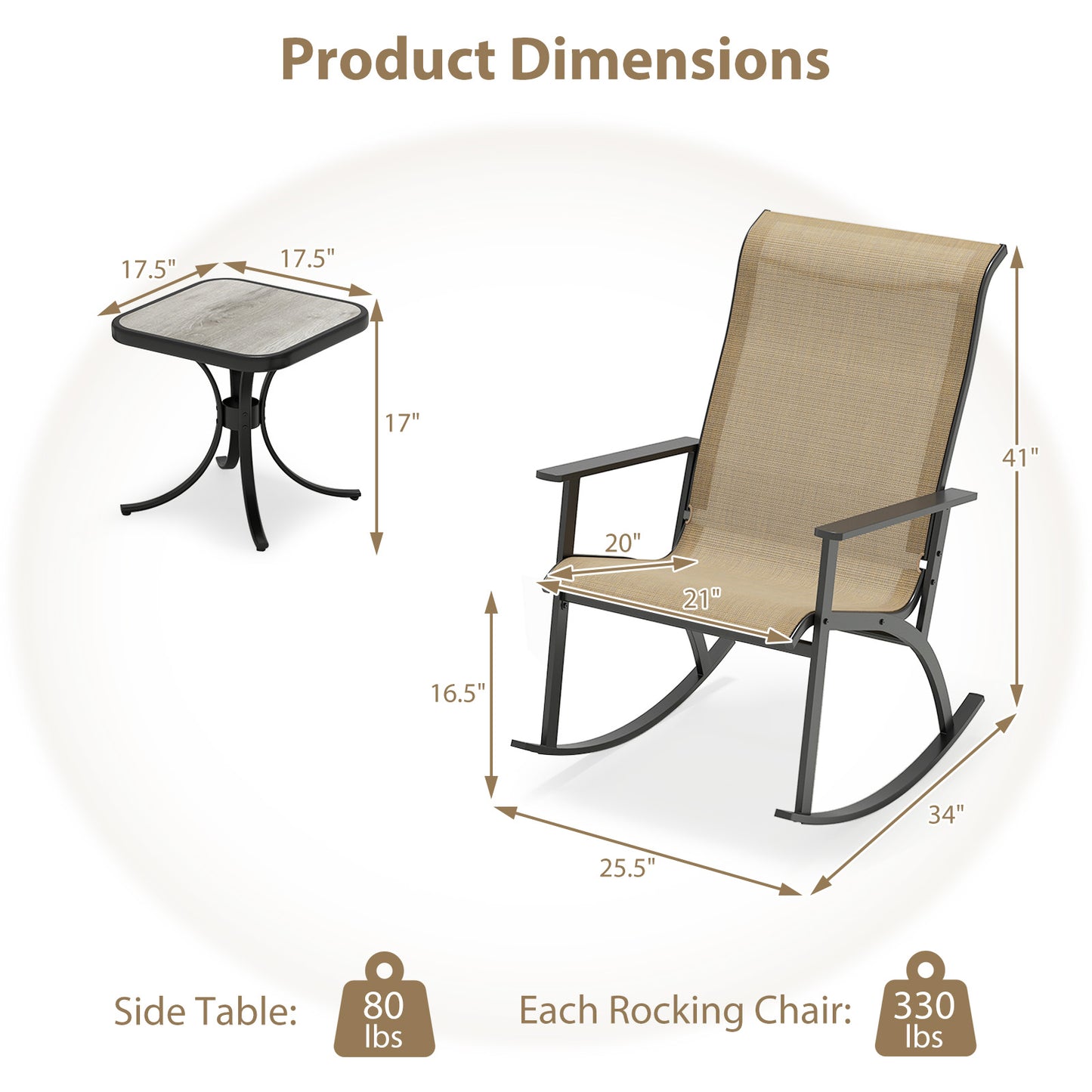 Rocking Bistro Set with High Backrest and Side Table