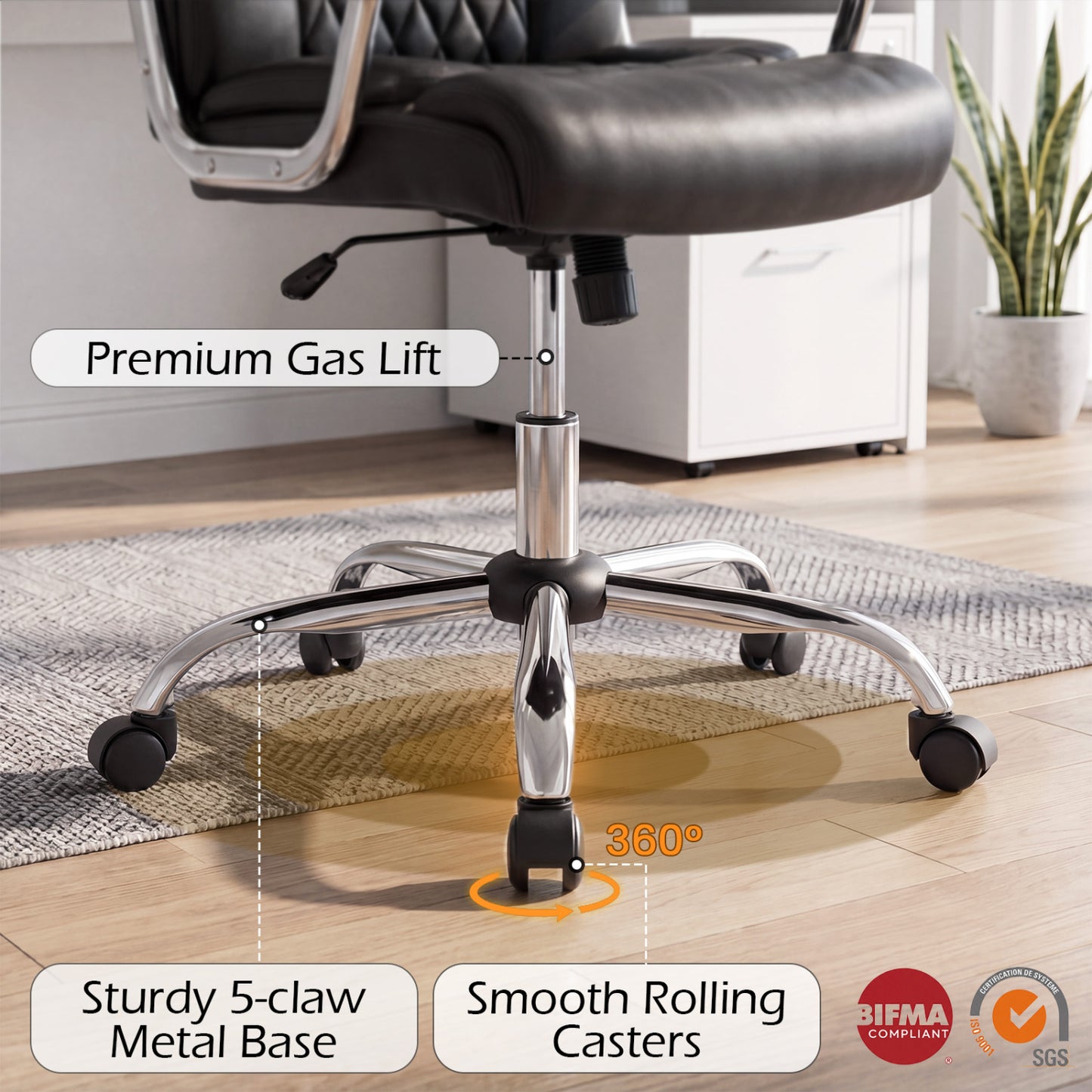 Big and Tall Office Chair with Lumbar Support & Metal Base