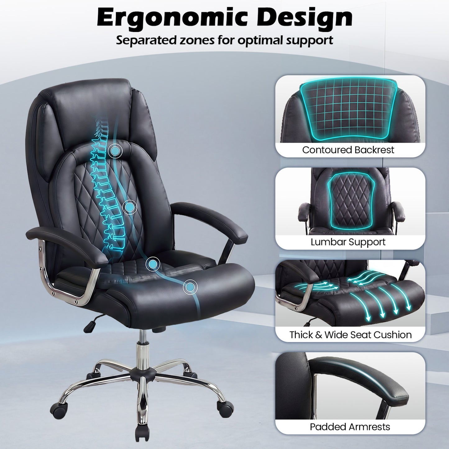 Big and Tall Office Chair with Lumbar Support & Metal Base