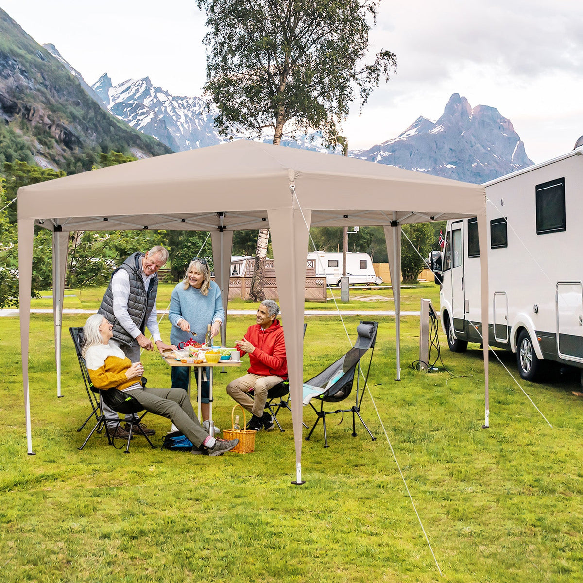 13 x 11.5 FT Hexagonal Pop-Up Height Adjustable Canopy Tent with Dressed Legs-Khaki