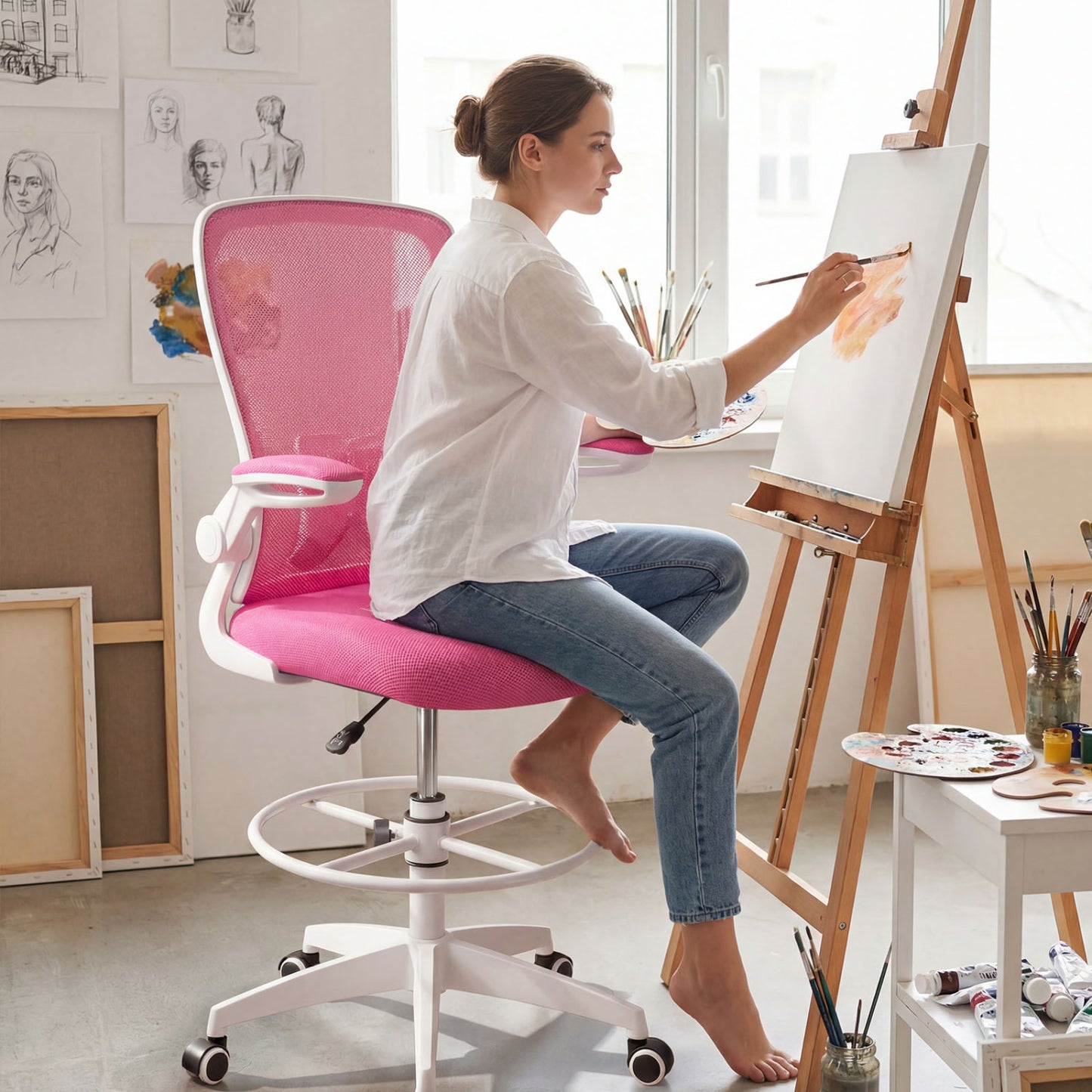 Drafting Chair with Flip-Up Arms and Adjustable Height