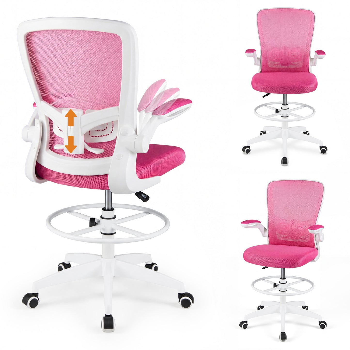 Drafting Chair with Flip-Up Arms and Adjustable Height