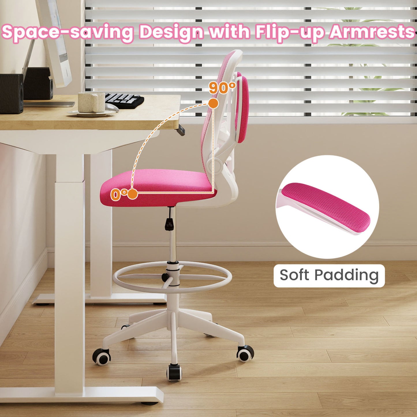 Drafting Chair with Flip-Up Arms and Adjustable Height
