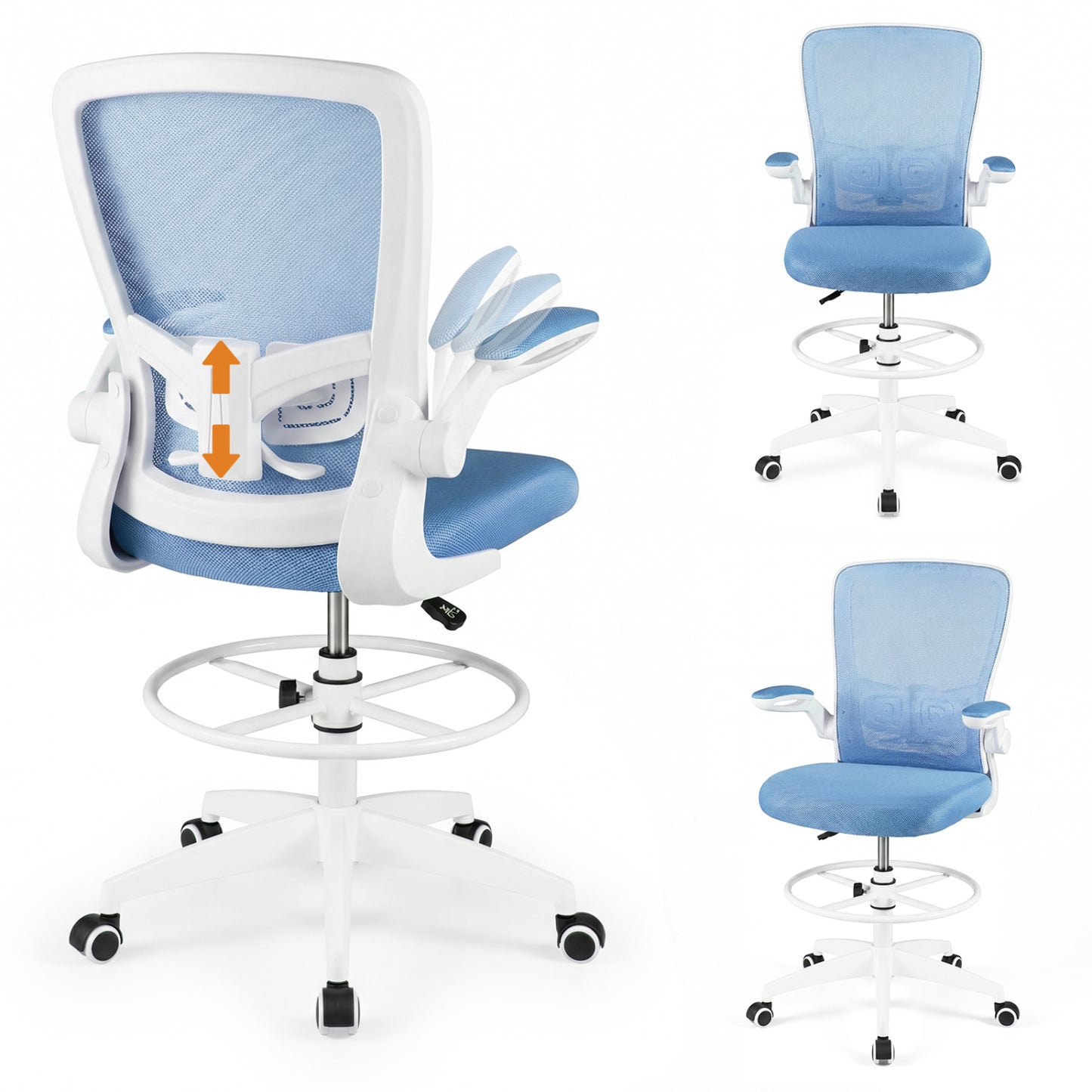 Drafting Chair with Flip-Up Arms and Adjustable Height