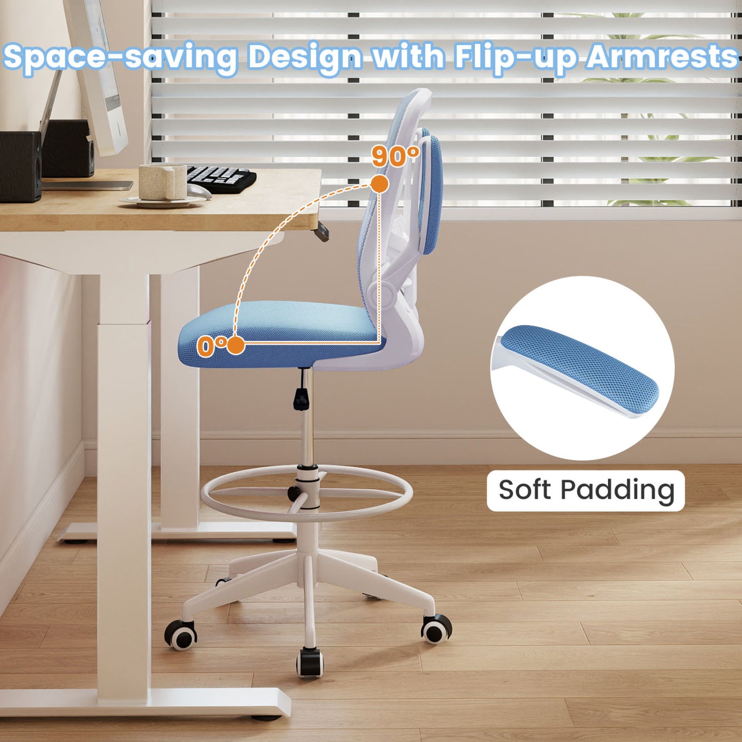 Drafting Chair with Flip-Up Arms and Adjustable Height