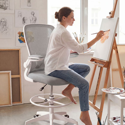 Drafting Chair with Flip-Up Arms and Adjustable Height