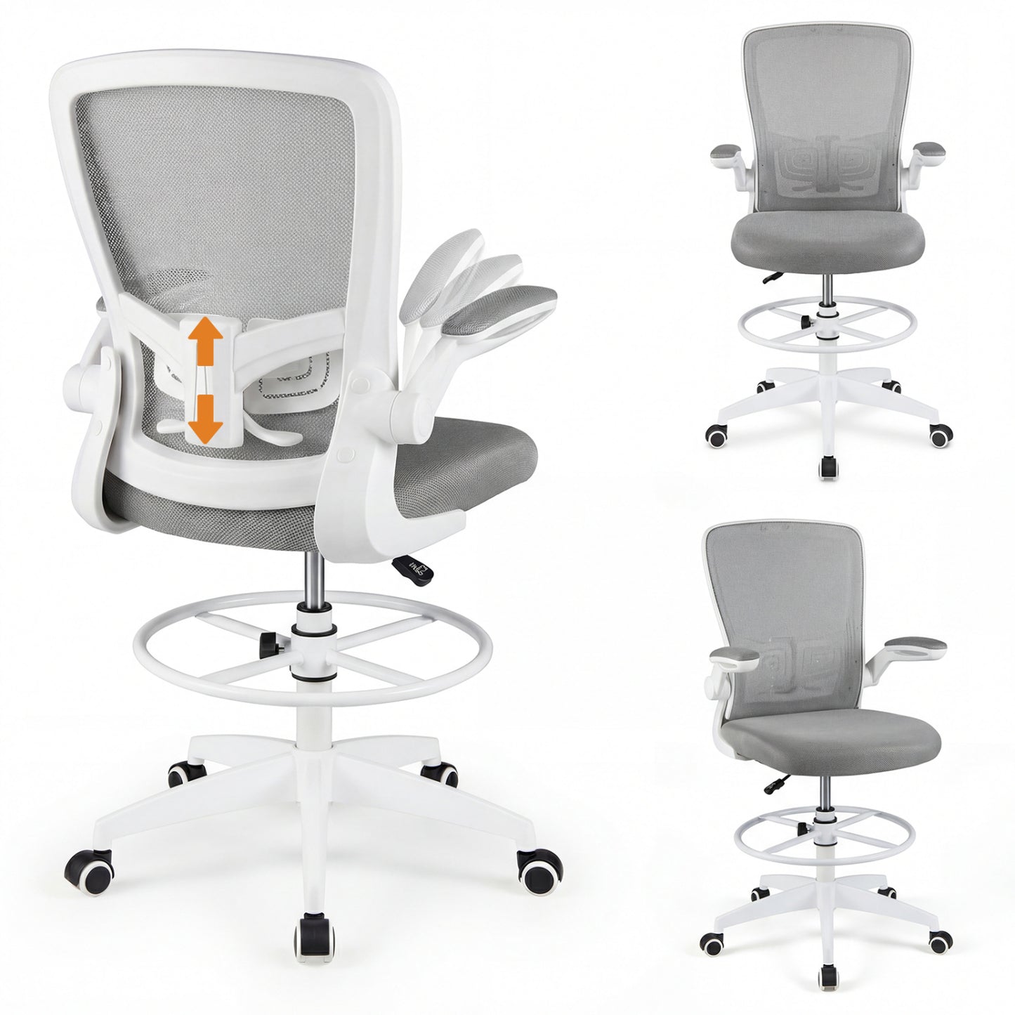 Drafting Chair with Flip-Up Arms and Adjustable Height