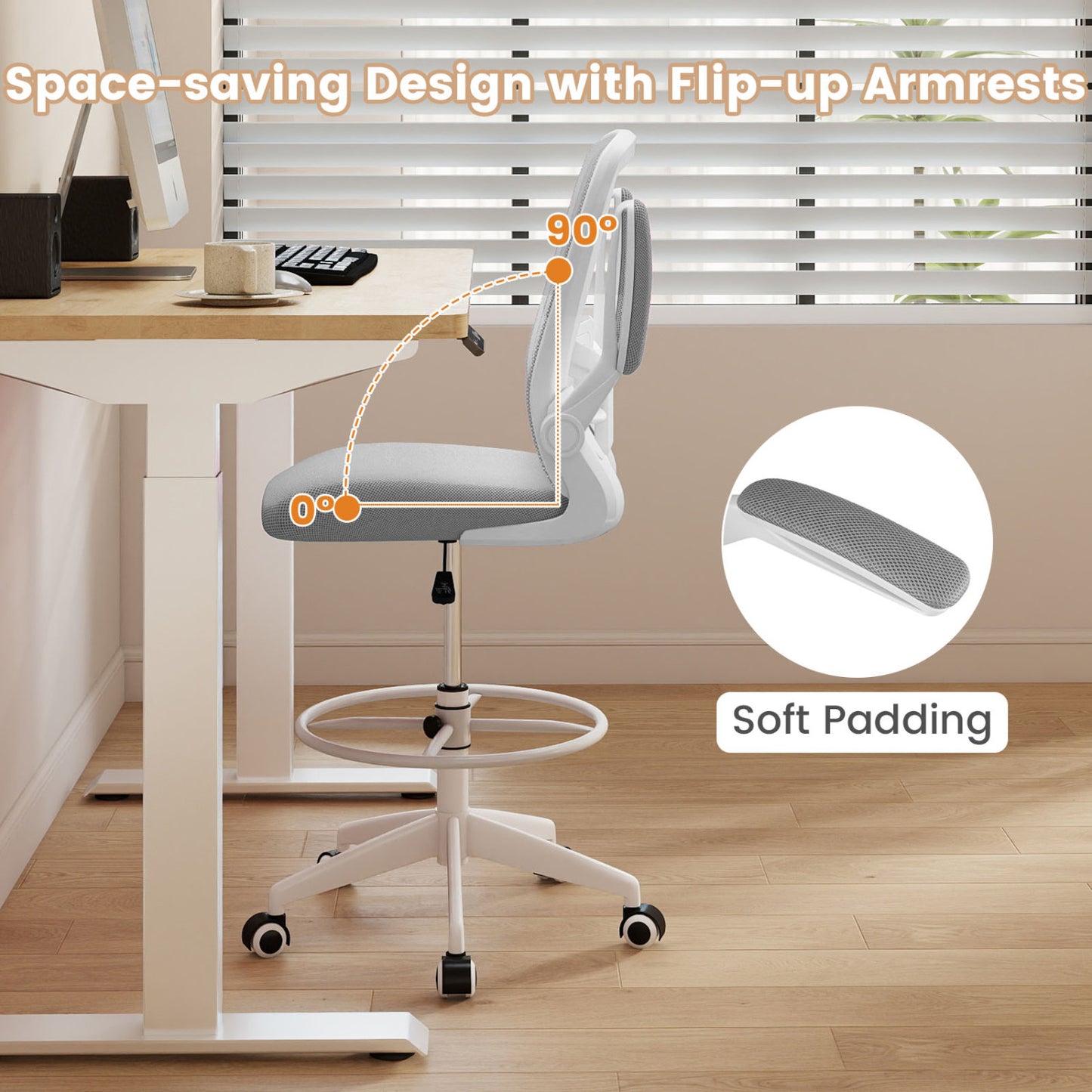 Drafting Chair with Flip-Up Arms and Adjustable Height