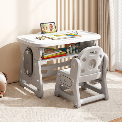 Kids Table and Chair Set with Adjustable Height & Tiltable Whiteboard