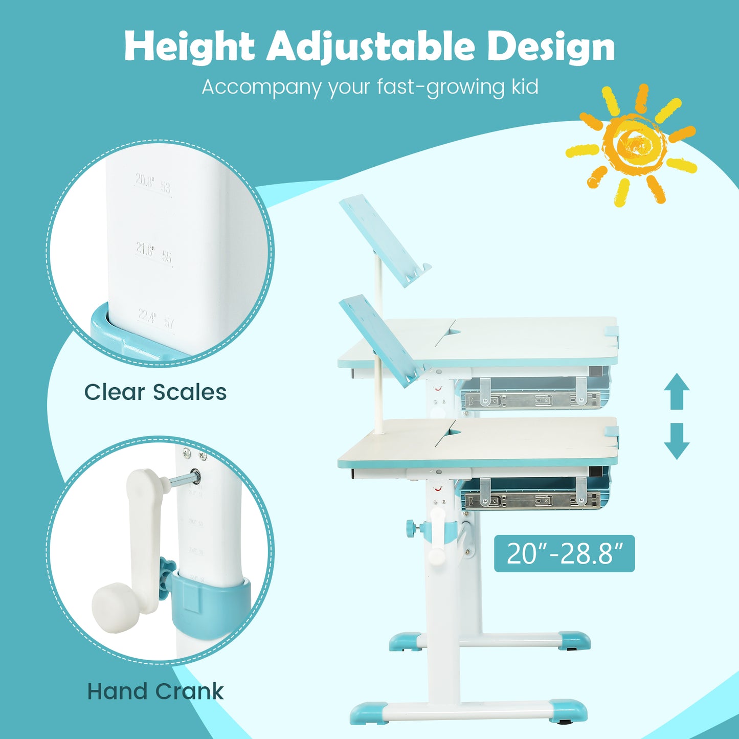 Kids Desk with Adjustable Height and Tilt Desktop