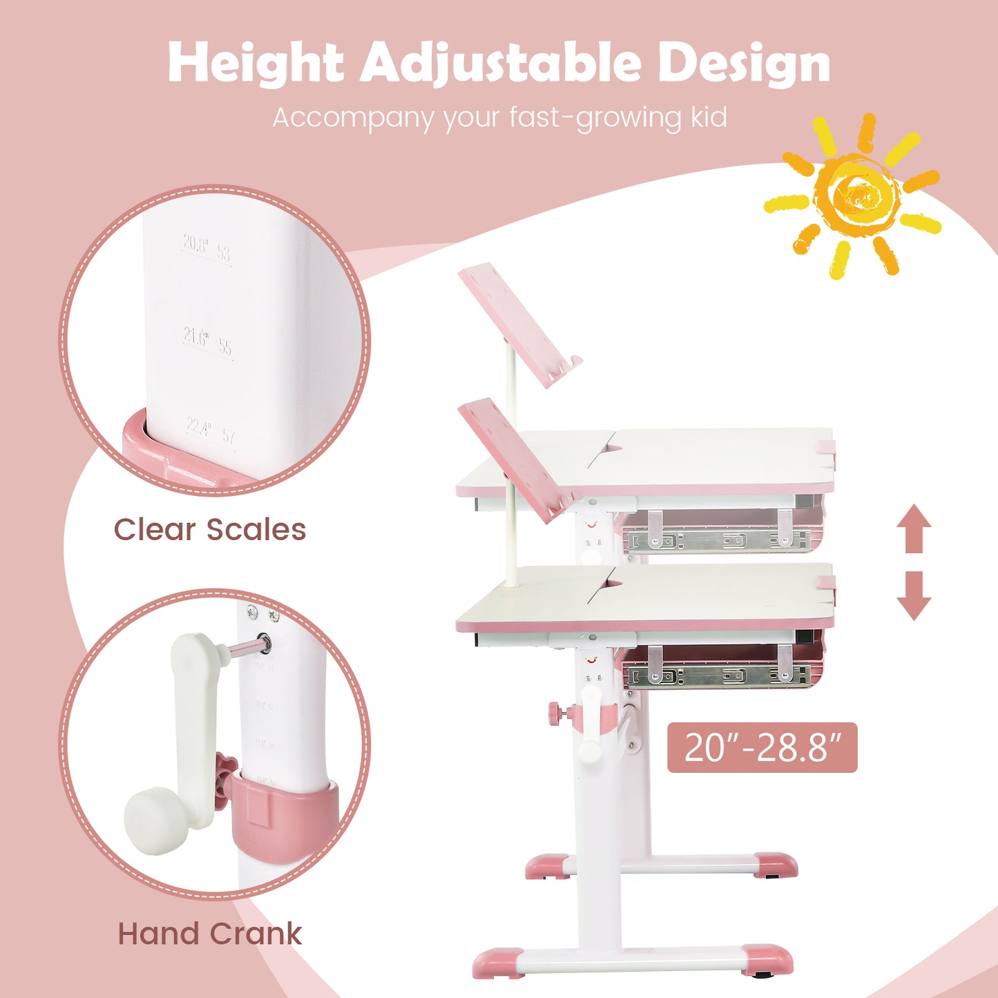 Kids Desk with Adjustable Height and Tilt Desktop