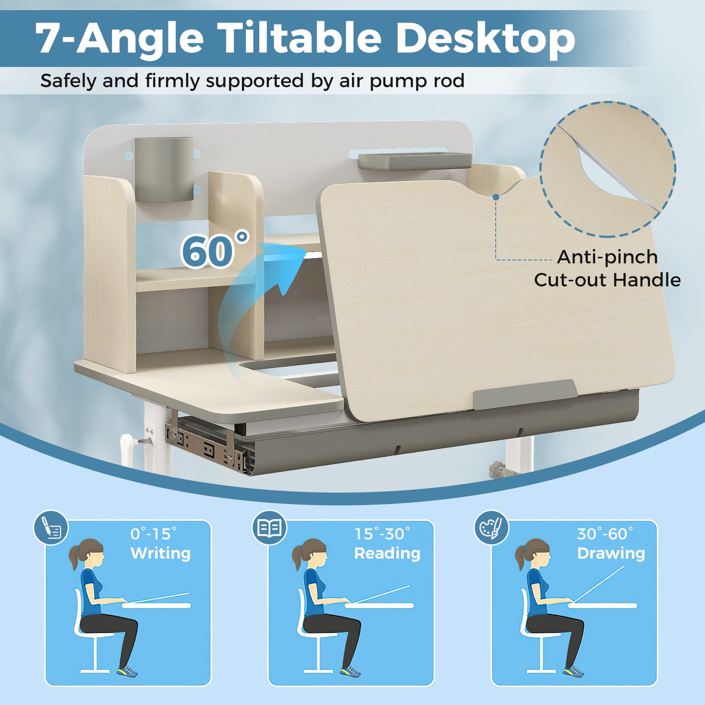 Kids Study Desk with Adjustable Height & Tilt Desktop