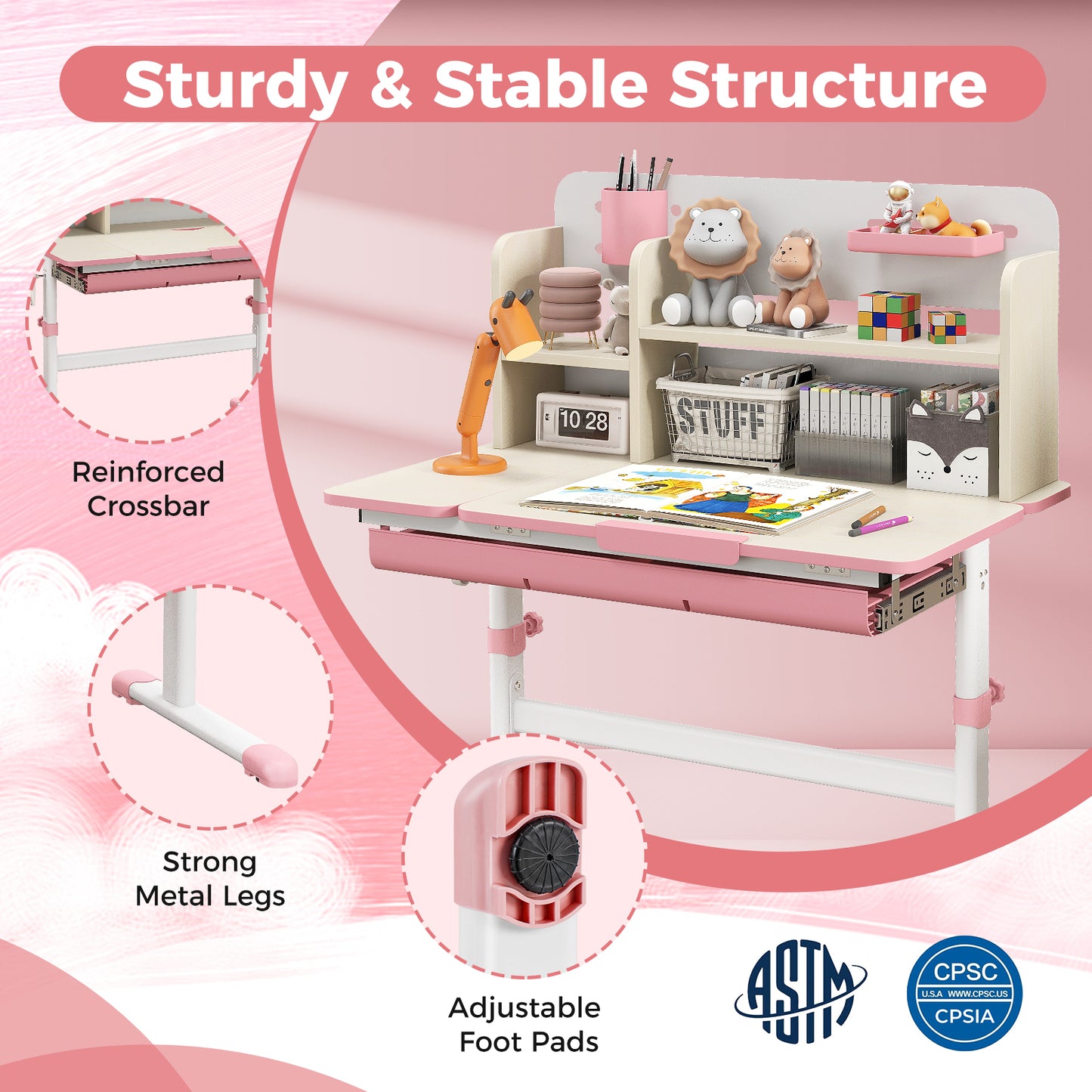 Kids Study Desk with Adjustable Height & Tilt Desktop