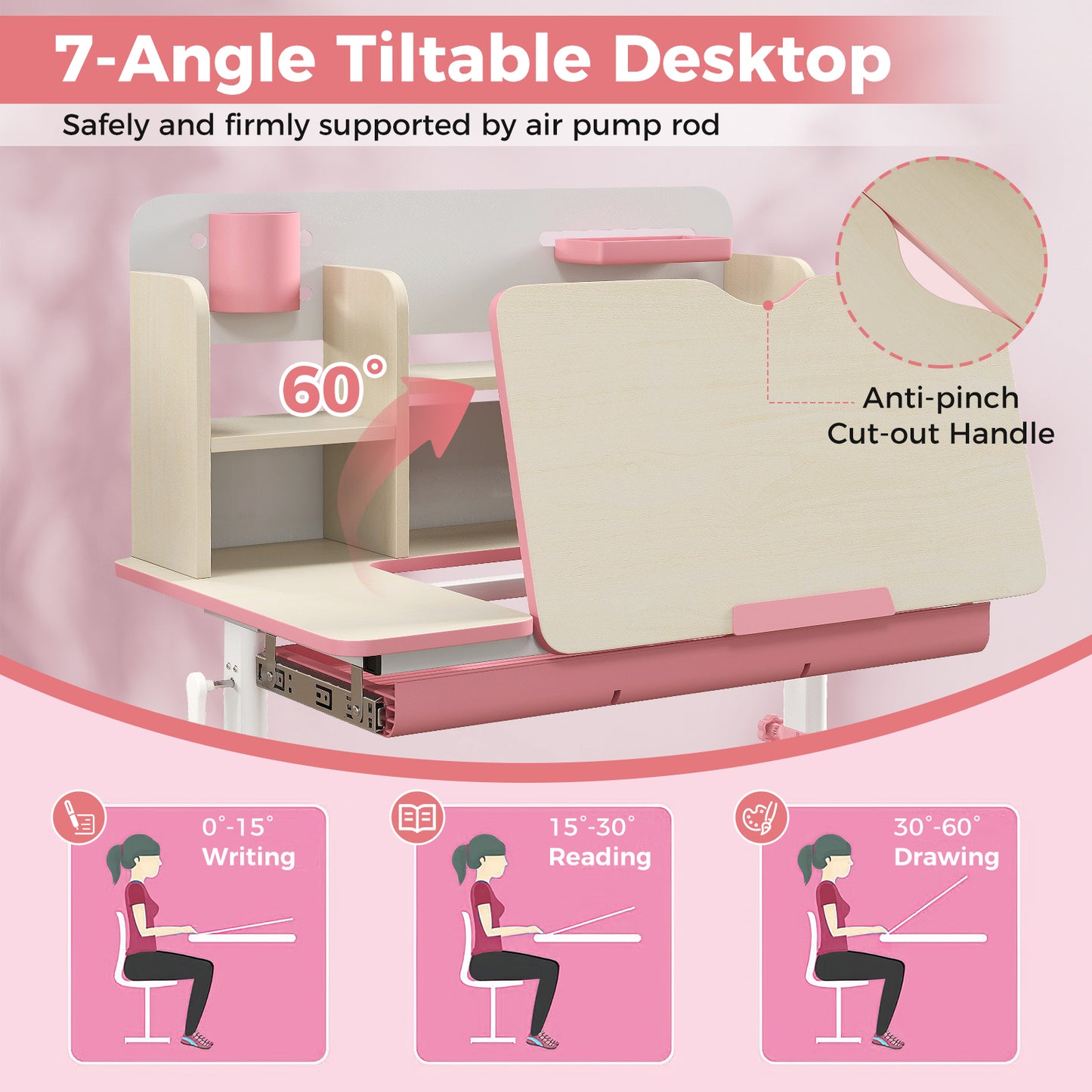 Kids Study Desk with Adjustable Height & Tilt Desktop
