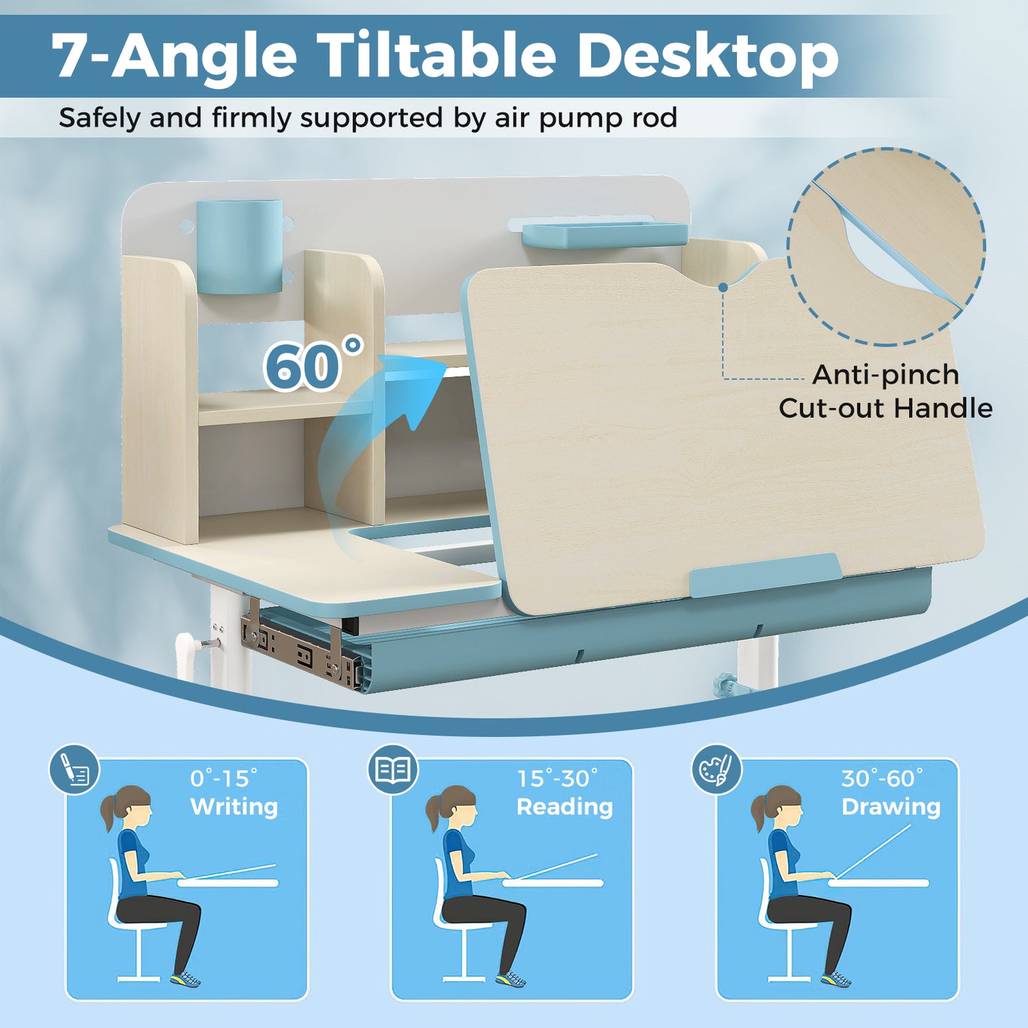 Kids Study Desk with Adjustable Height & Tilt Desktop