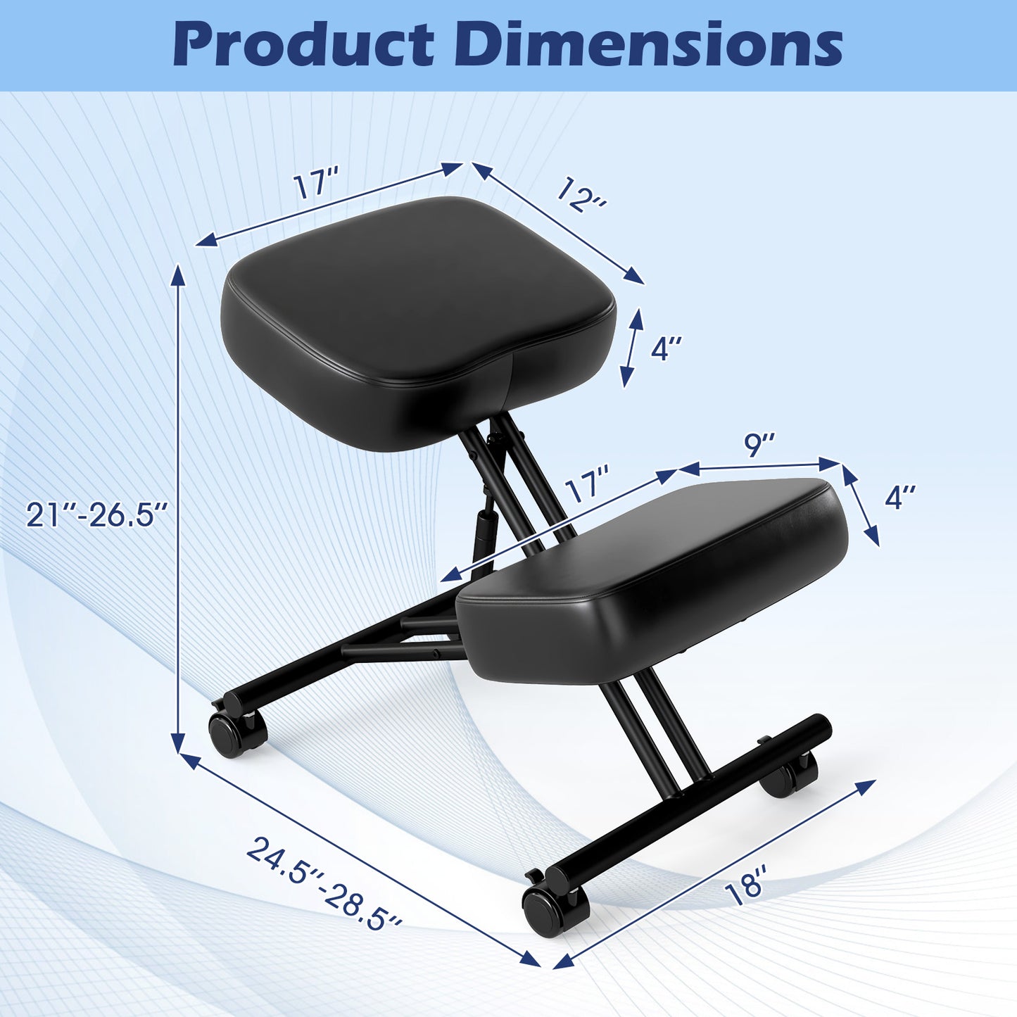 Height Adjustable Kneeling Chair with Cushioned Seat