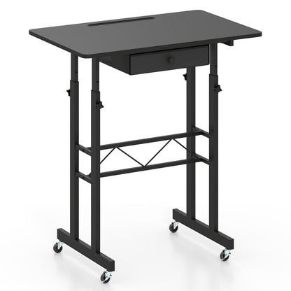 Height Adjustable Standing Desk with Wheels & Drawer