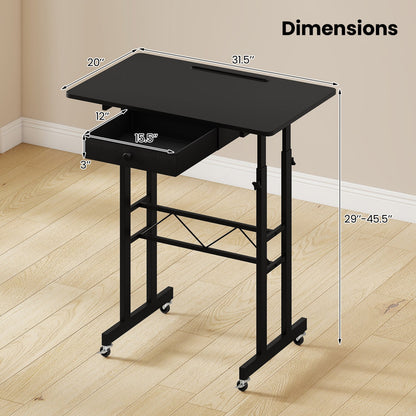 Height Adjustable Standing Desk with Wheels & Drawer