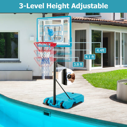 3.8-4.4 Feet Height Adjustable Pool Basketball Hoop for Kids Teens and Adults-Blue