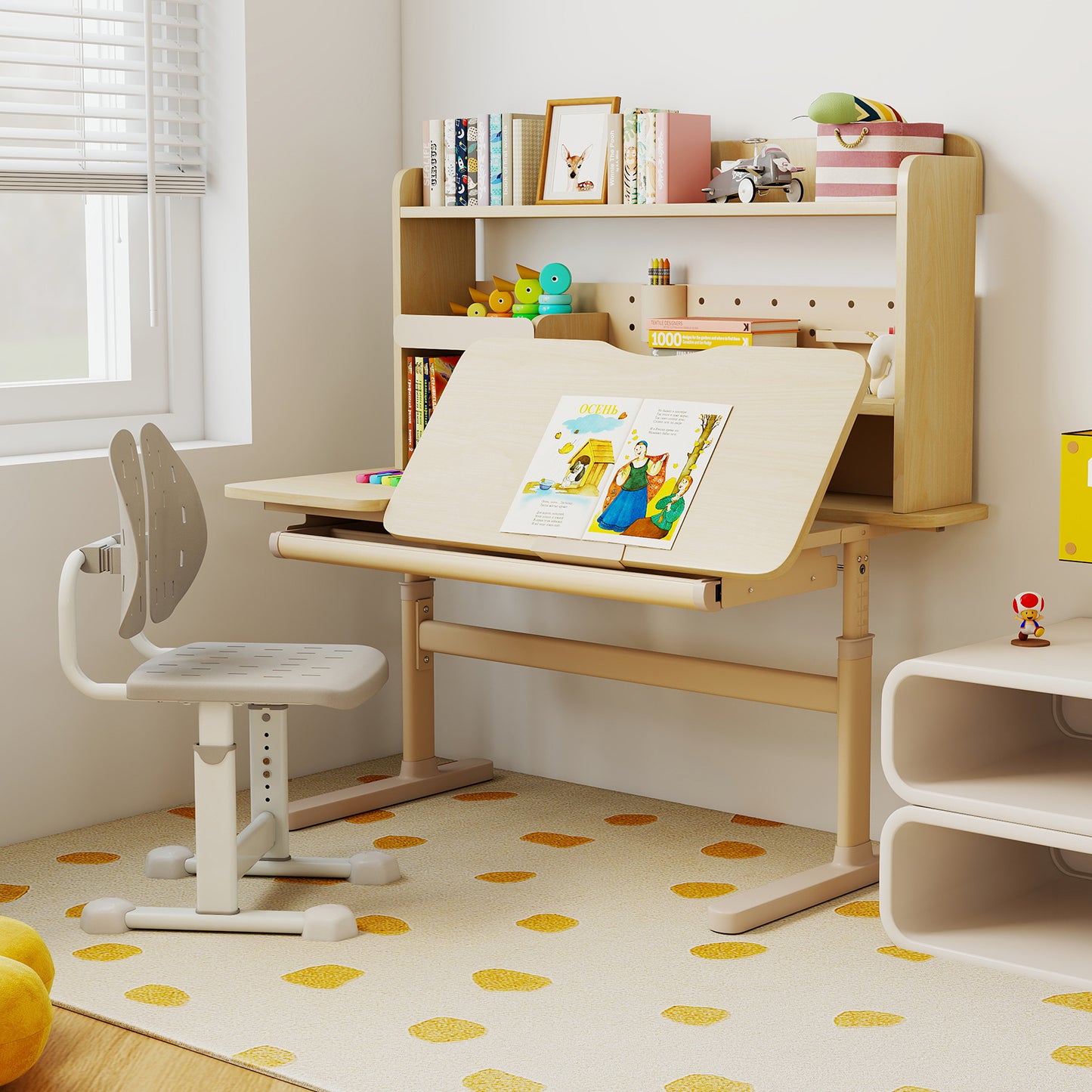 Height Adjustable Kids Study Desk with Tilting Desktop