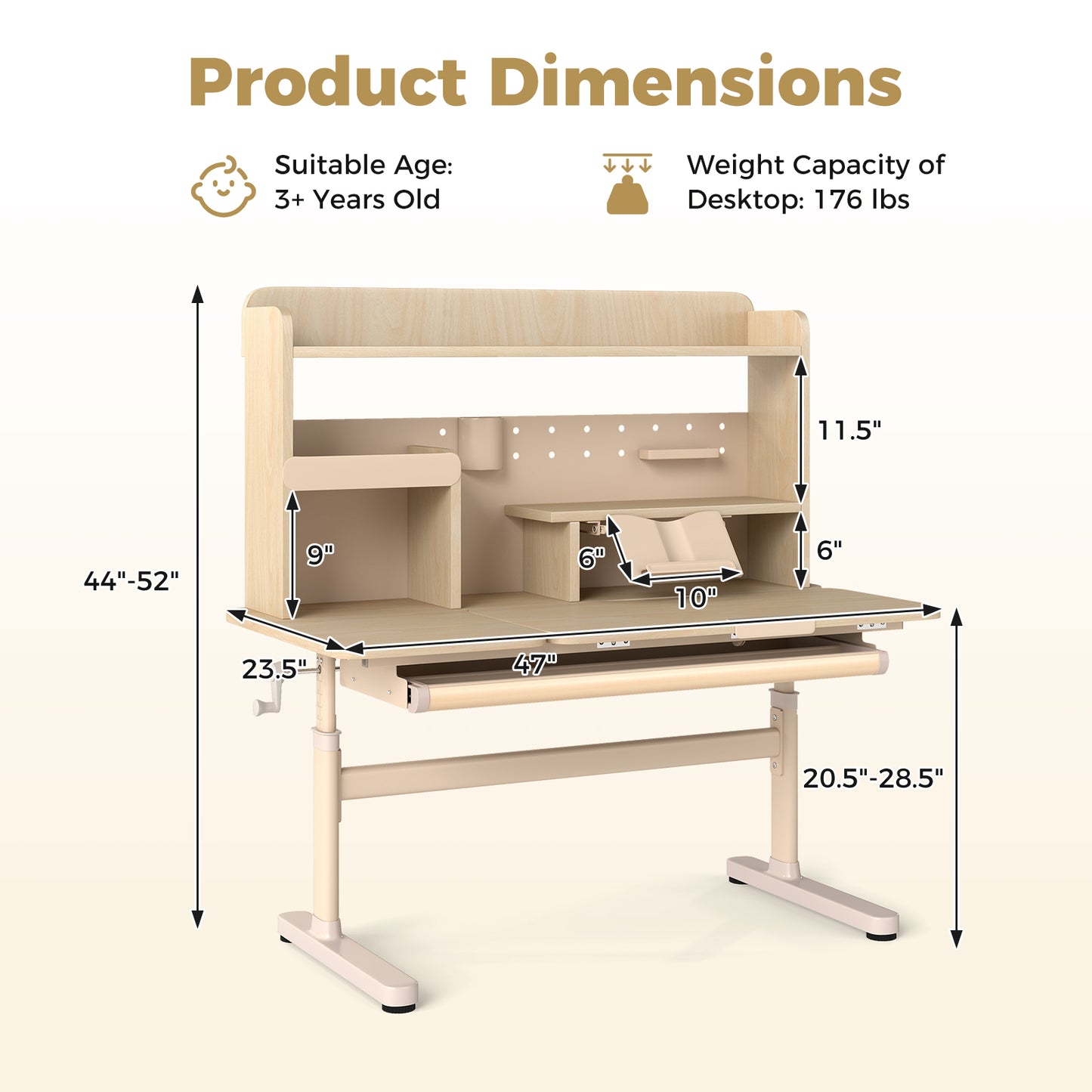 Height Adjustable Kids Study Desk with Tilting Desktop