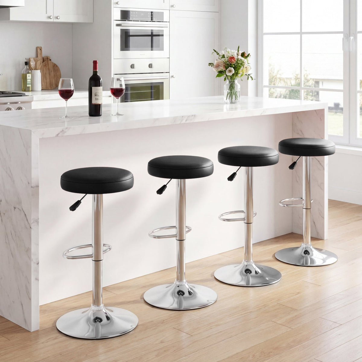 Adjustable Swivel Bar Stool with Footrest, 400 lbs Capacity