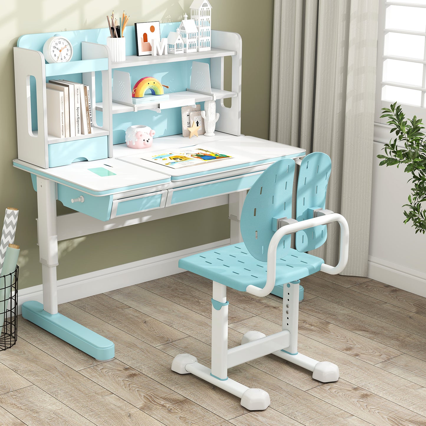 Height-Adjustable Kids Study Chair with Double Back Support